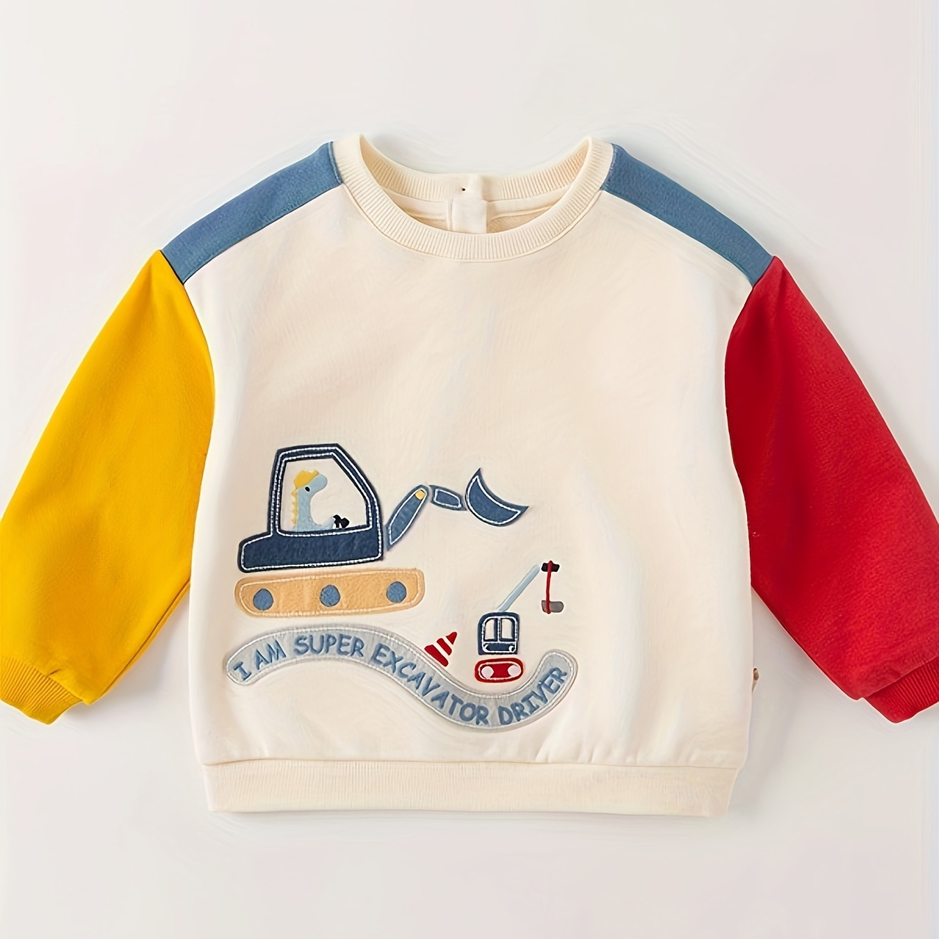 

Dave&bella Boy's 100% Cotton Cartoon Excavator Embroidery Sweatshirt For Spring And Autumn - Versatile Trendy Long Sleeve Pullover As Gift