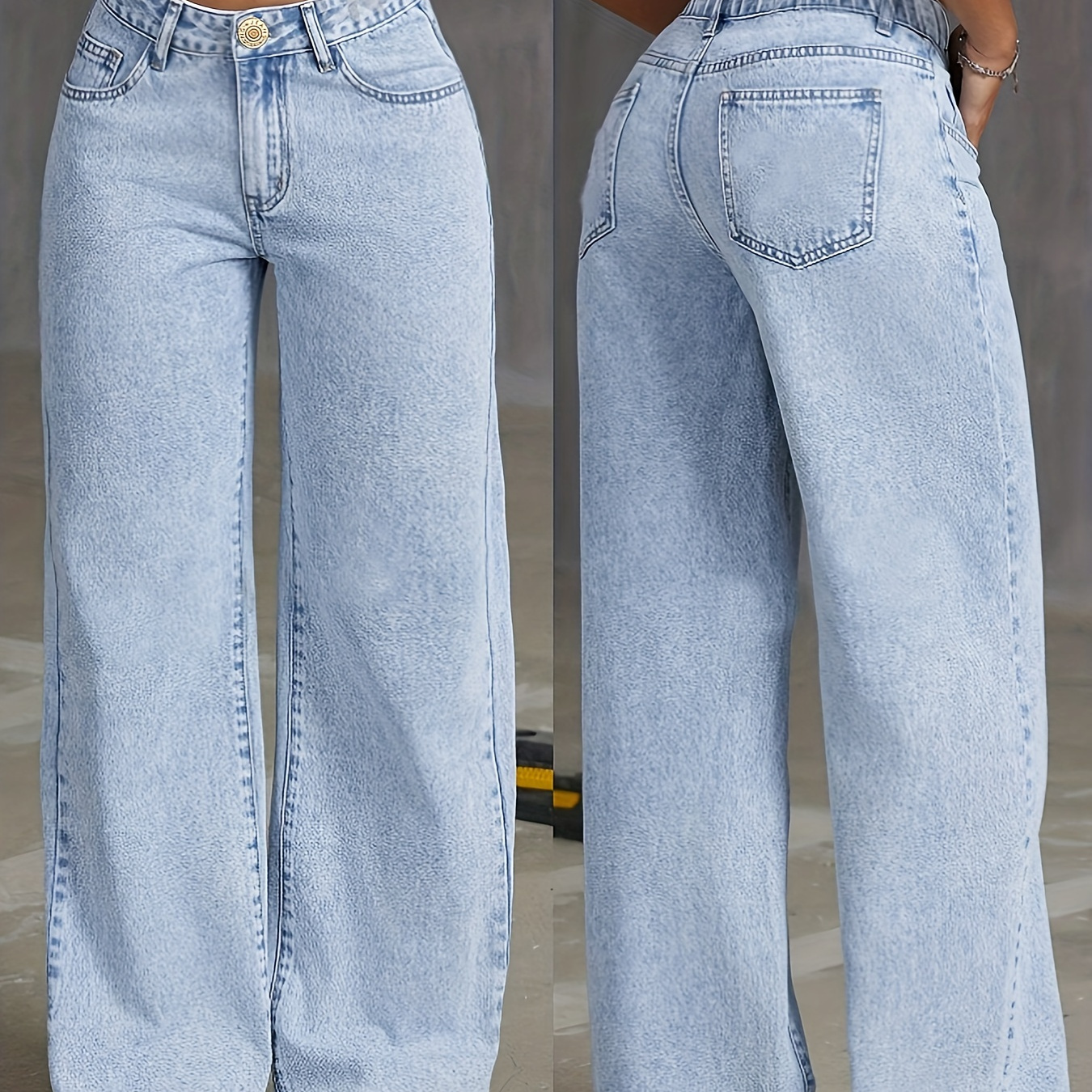 

Women's High-waisted Wide Leg Jeans, Cotton Blend, Polyester, Viscose, Classic Style, Machine Washable, No Stretch, Solid Color, 4 Seasons, Zipper Closure, Casual Outwear