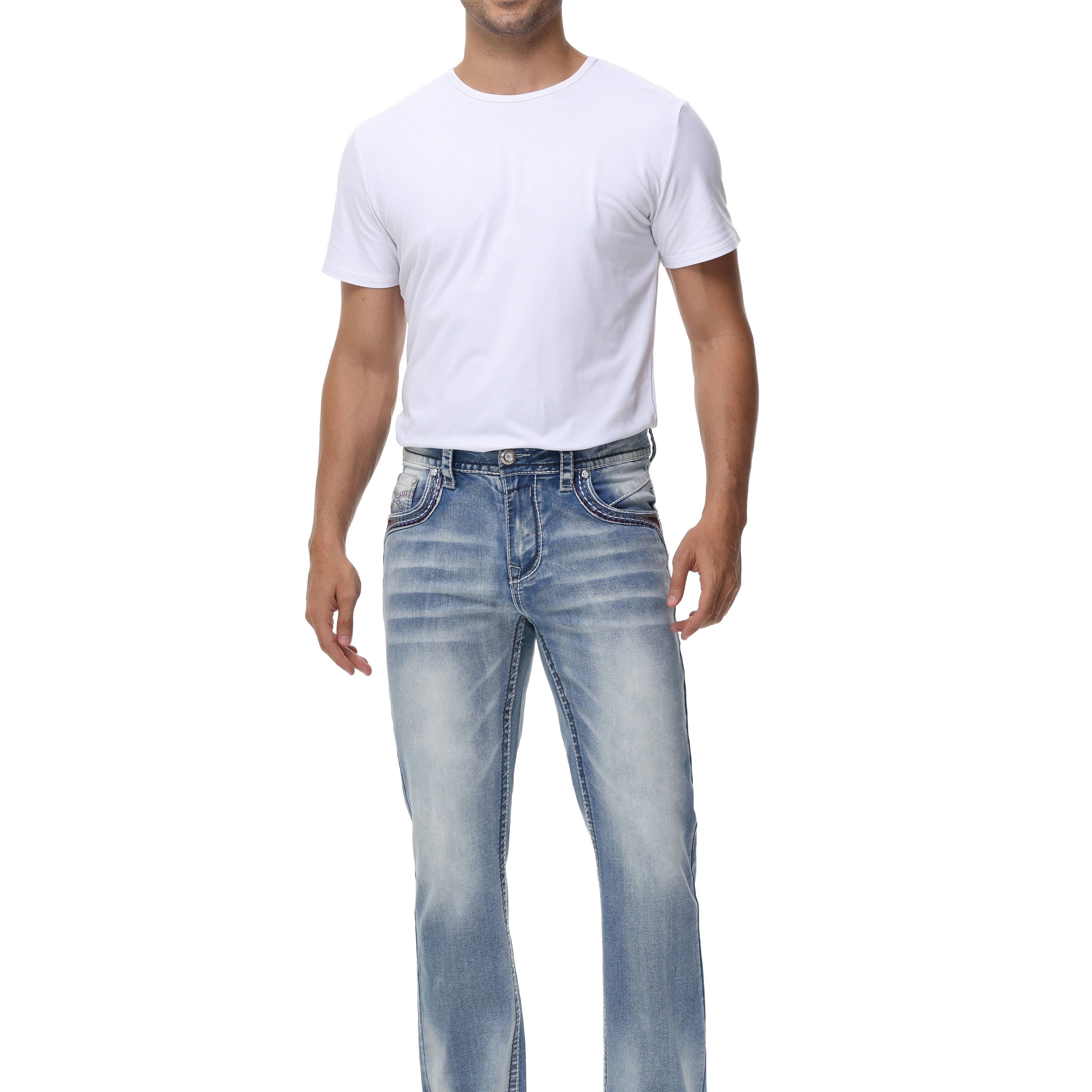 

Men's Slim Fit Casual Jeans - Stretch Denim With Geometric Pattern, Machine Washable, Mid-rise, Plain Color, Line Craft