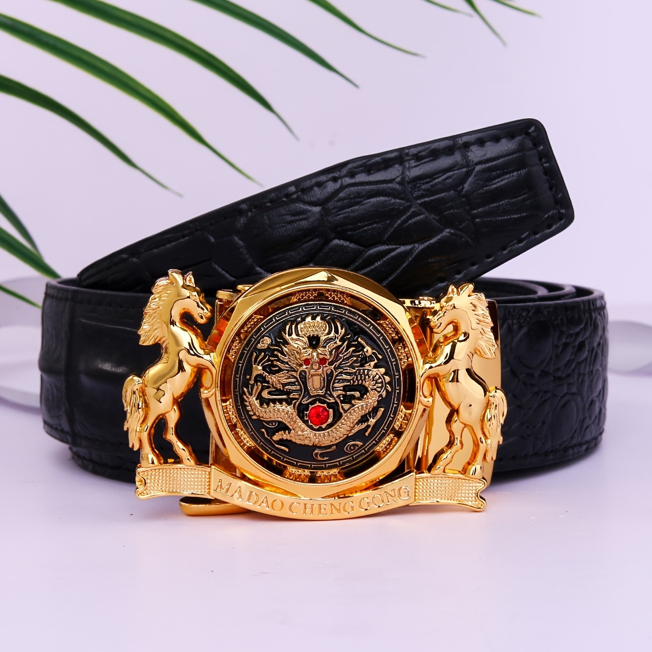 

1pc Men's Black Pu Leather Automatic Belt, Ideal Choice For Gifts