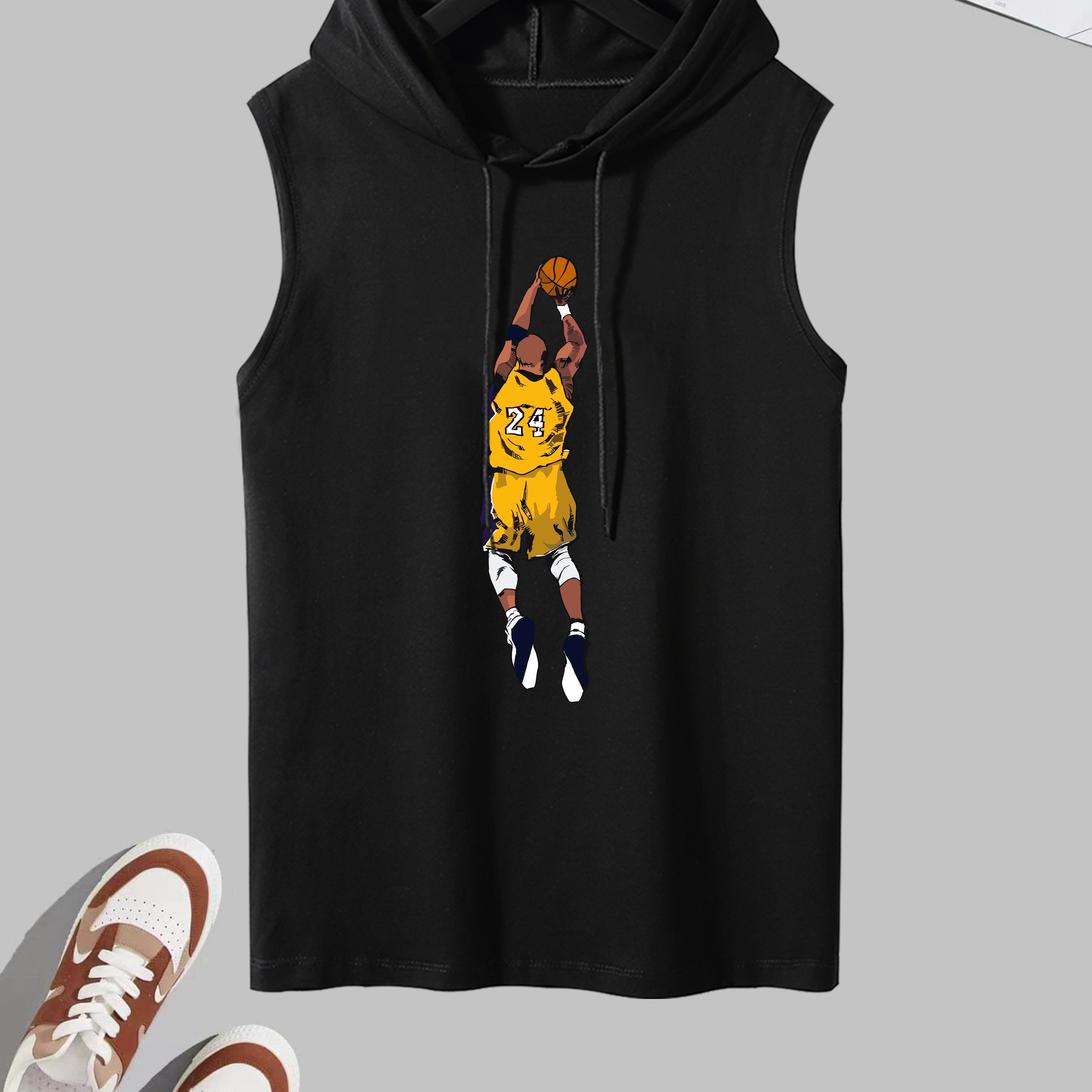 

Playing Basketball Print Men's Drawstring Short Sleeve Graphic Hoodie For Spring And Summer