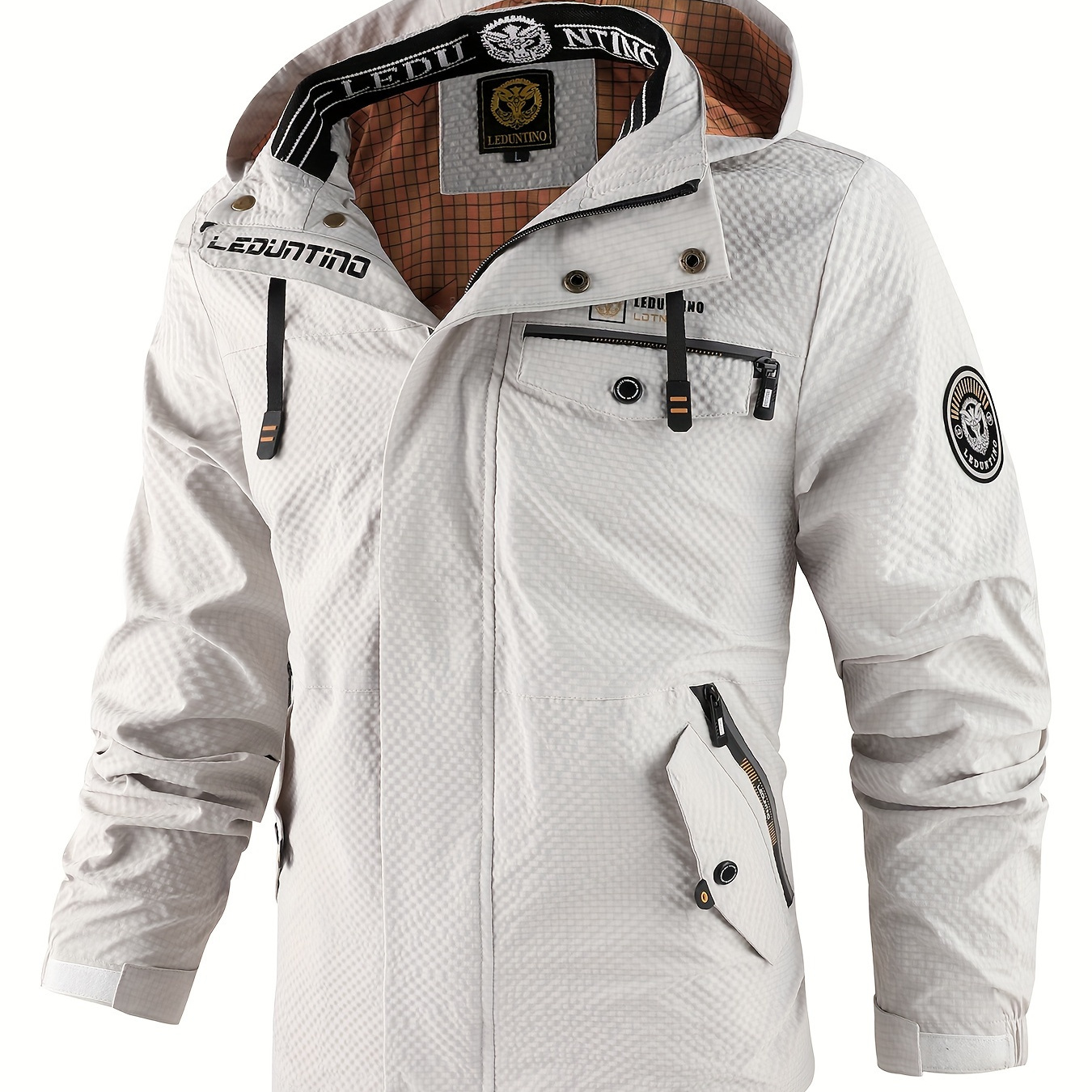 

Men's Casual Hooded Windbreaker Jacket, Chic Stand Collar Waterproof Jacket For Outdoor Activities