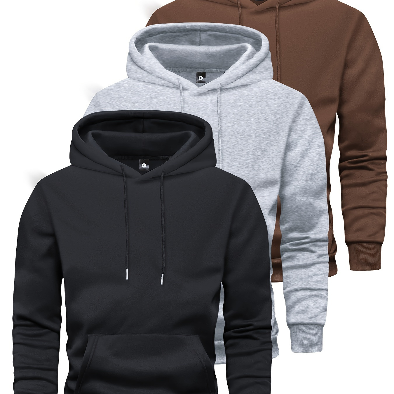 

3-pack Men' And Autumn Long-sleeved Pocket Hooded Sweatshirts, Fashionable Casual Sports Outing Tops