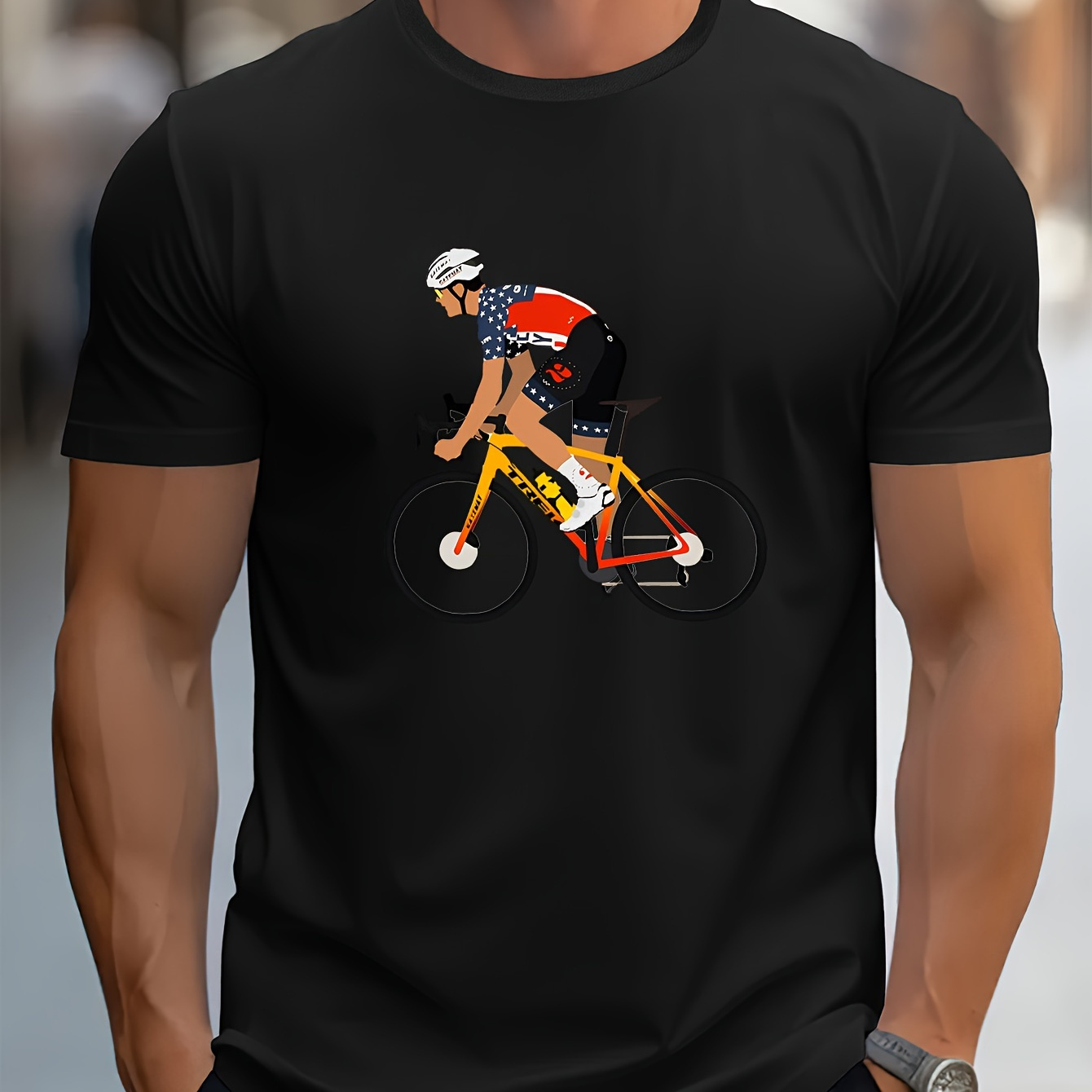 

T-shirt à manches courtes et col rond pour homme, imprimé graphique cycliste créatif, haut décontracté et léger pour l'été