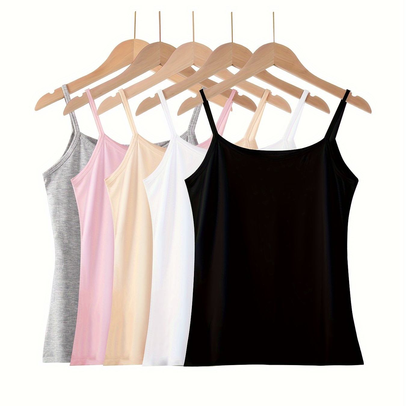 

5pcs Solid Seamless Adjustable Vest Top, Sexy Comfy Elastic Cami Top, Women's Lingerie & Underwear