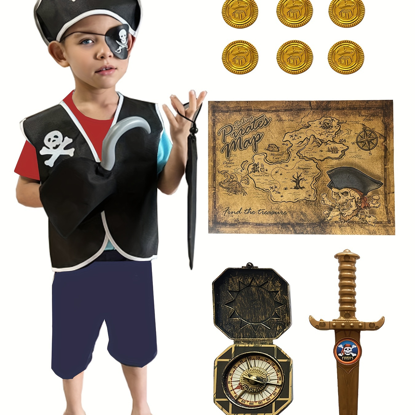 14pcs/set Costume Pirata Bambini Set Vestiti Capitano Pirata - Temu Italy