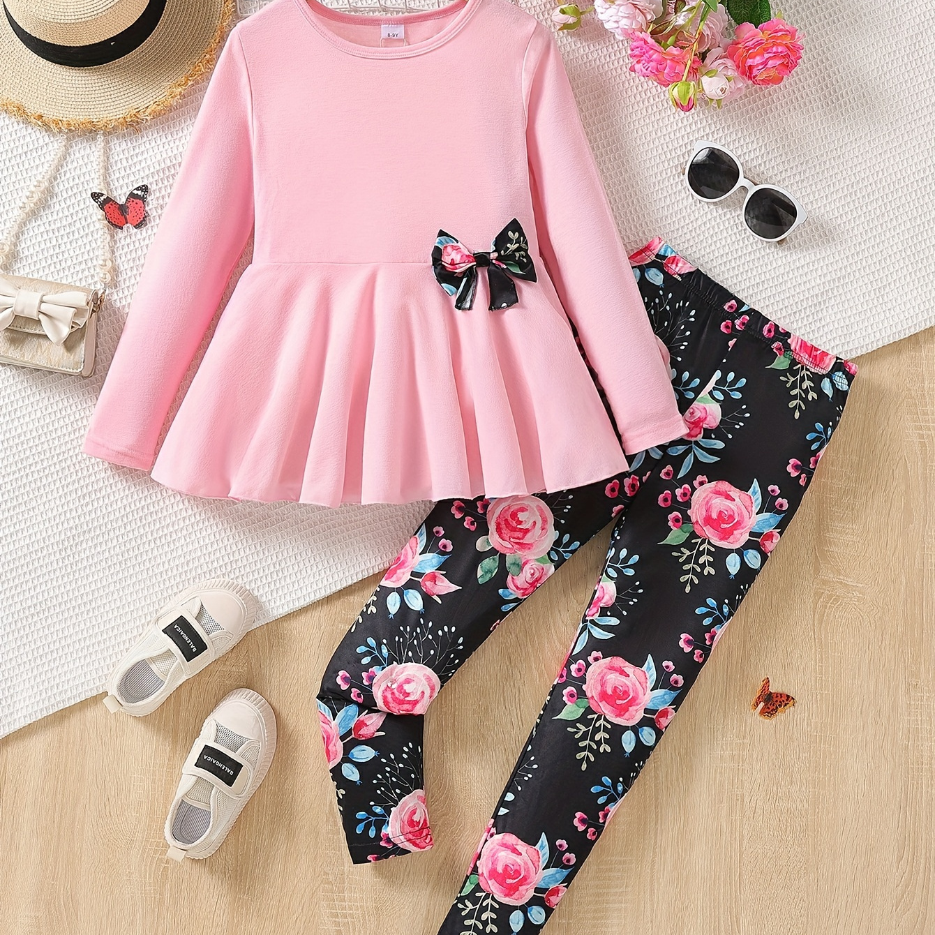 

2pcs Bow & Graphic Leggings Set, For / Fall