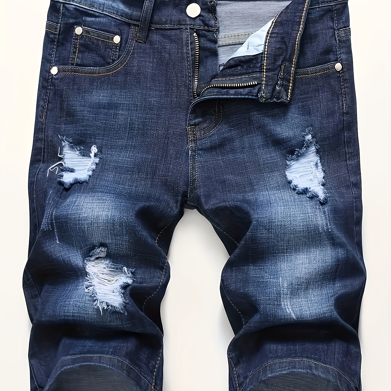 

Men's Chic Design Cotton Blend Ripped Slim Fit Jorts, Street Style Summer Bottoms For Men