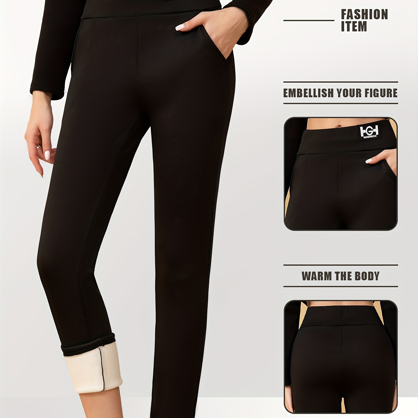 

Women's High-waisted Fleece-lined Yoga Leggings - , Warm, Stretchy Activewear Pants With Pockets For Fall/winter, Black