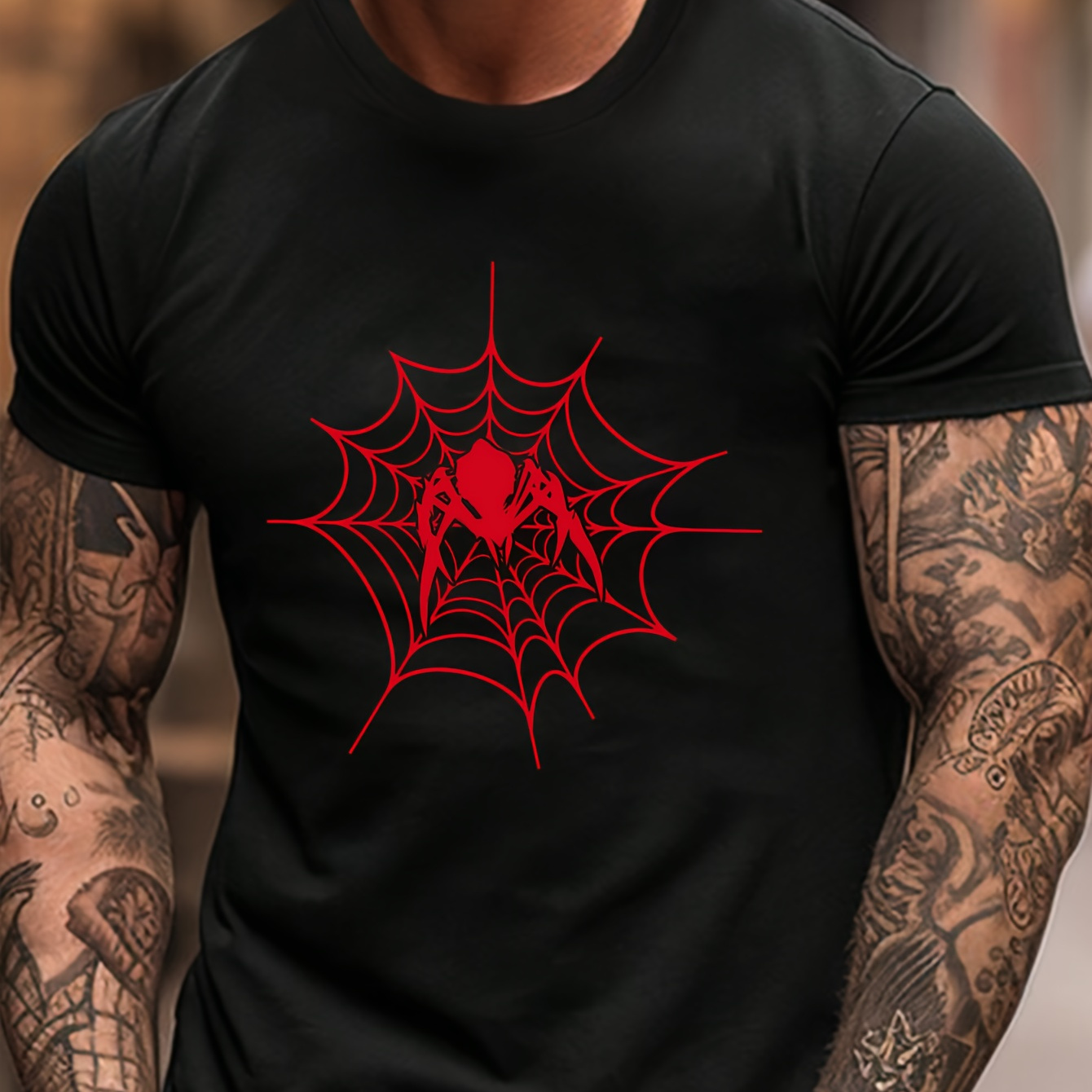 

Spider Web Print Men's Round Neck Short Sleeve Tee Fashion Regular Fit T-shirt Top For Spring Summer Holiday Leisure Vacation