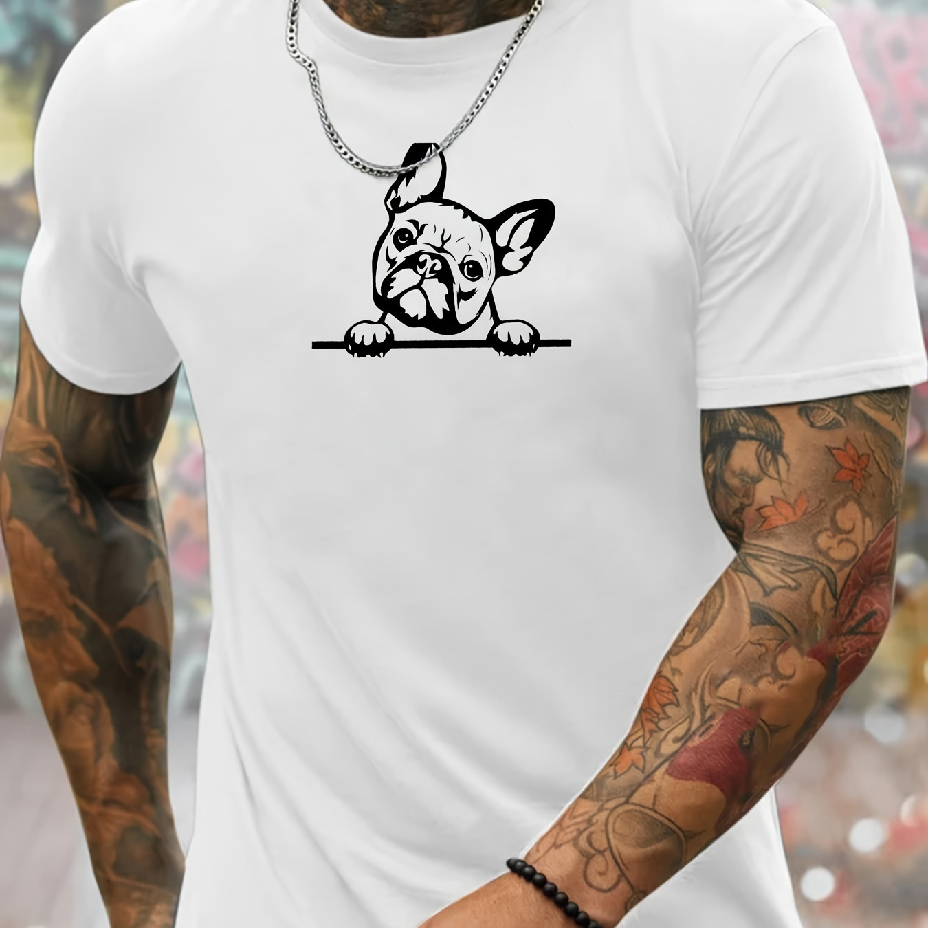 

Men's Casual Novelty Bulldog Printed T-shirt, Casual Fashion Tee, Street Style Short Sleeve Crew Neck Shirt For Summer