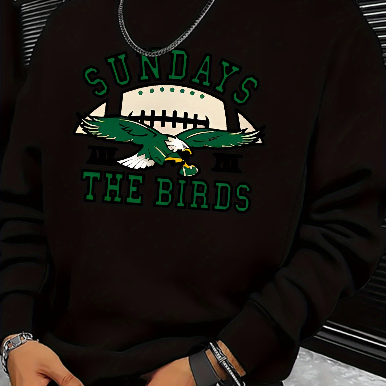 

The Birds Print, Sweatshirt With Long Sleeves, Men's Creative Slightly Flex Crew Neck Pullover For And Winter