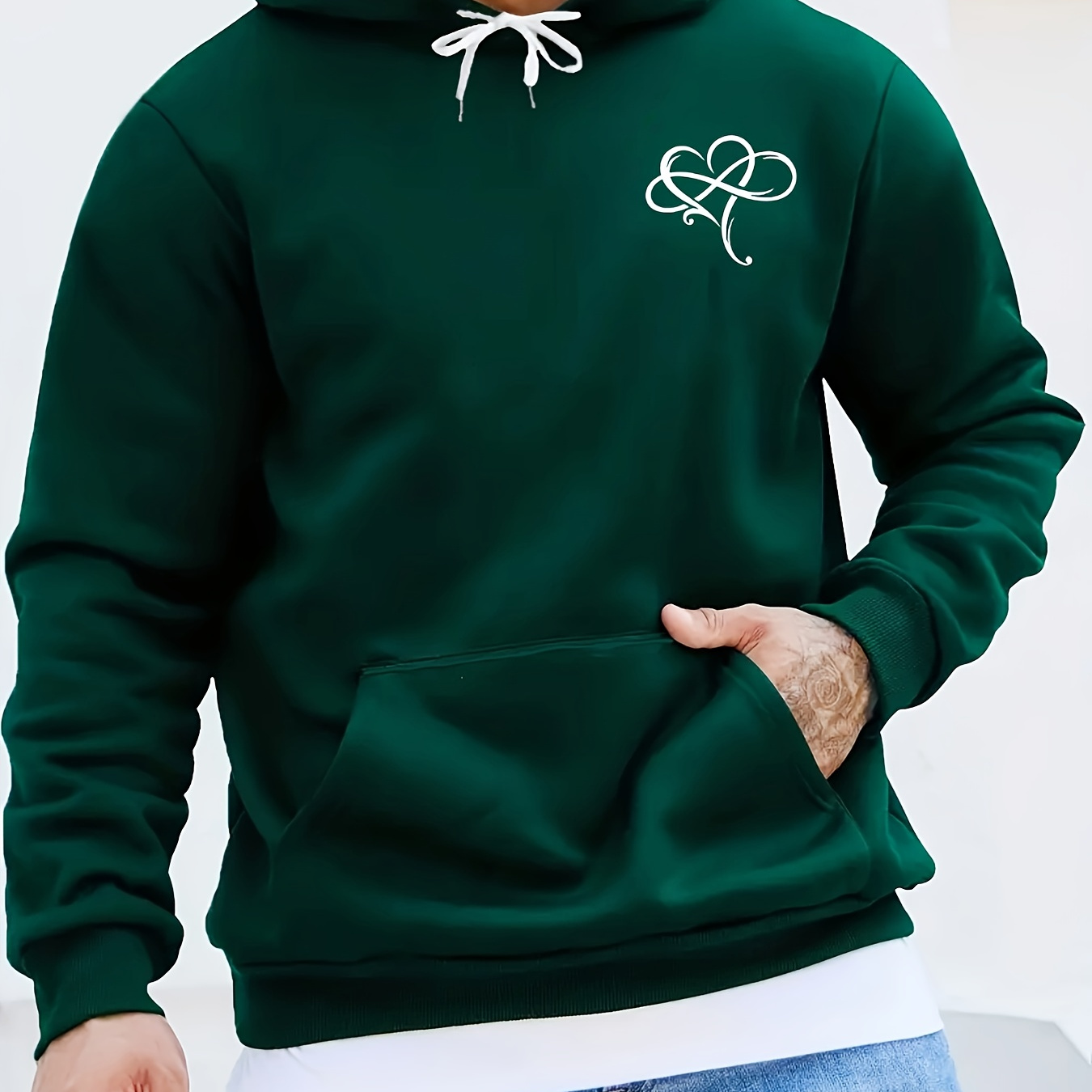 

Love Heart Print Kangaroo Pocket Hoodie, Casual Long Sleeve Hoodies Pullover Sweatshirt, Men's Clothing, For Fall Winter