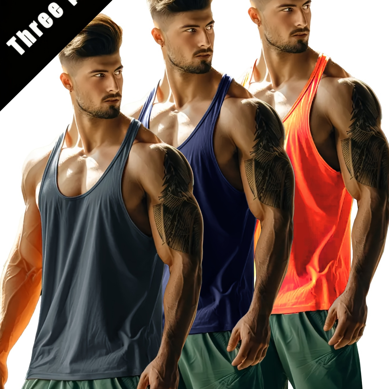 

Obm 3pcs Set Men's Elastic Quick-drying Breathable Round Neck Sleeveless Vest Absorbs Moisture And Sweat, Breathable And Comfortable, Suitable For Running, Fitness And Outdoor Sports