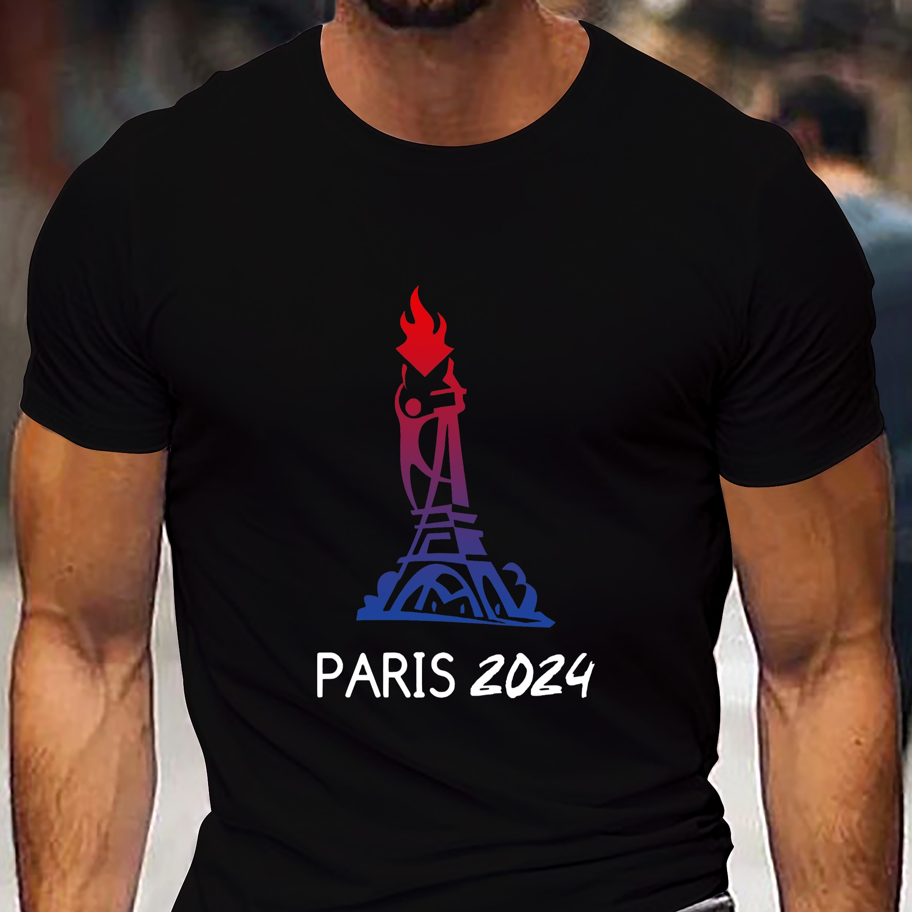 

Paris 2024 Print Tee Shirt, Tees For Men, Casual Short Sleeve T-shirt For Summer
