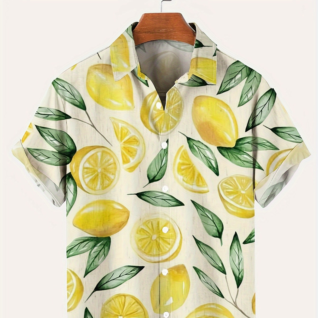 

Lemon Pattern Allover Print Men's Fashion Short Sleeve Button Down Lapel Hawaiian Style Shirt For Summer Resort Vacation