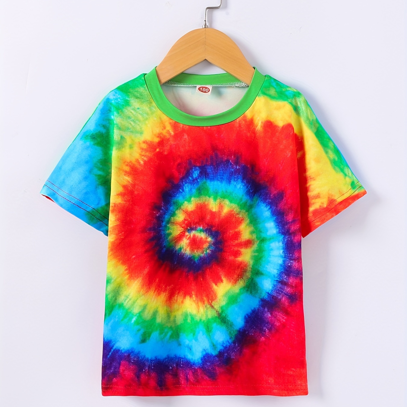 

Fashion Rainbow Color Tie Dye Print Boys Creative T-shirt, Casual Lightweight Comfy Short Sleeve Crew Neck Tee Tops, Kids Clothings For Summer