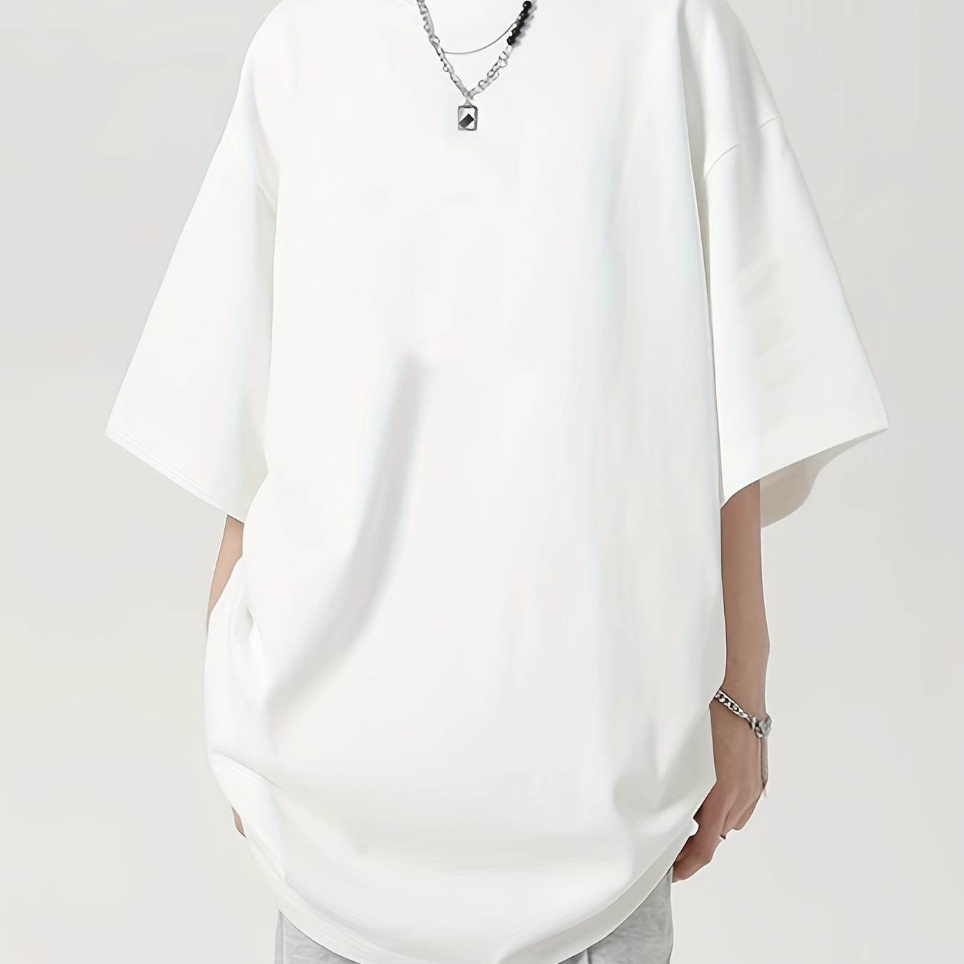 

Drop Shoulder Crew Neck Loose T-shirt, Casual Short Sleeve Top For Spring & Summer, Women's Clothing