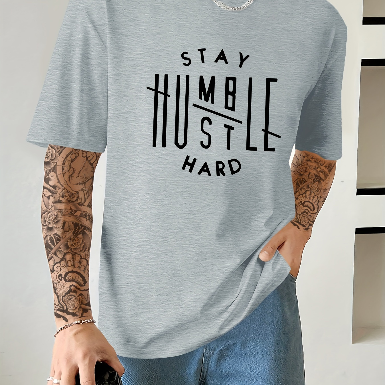 

Stay Humble Print T Shirt, Tees For Men, Casual Short Sleeve T-shirt For Summer
