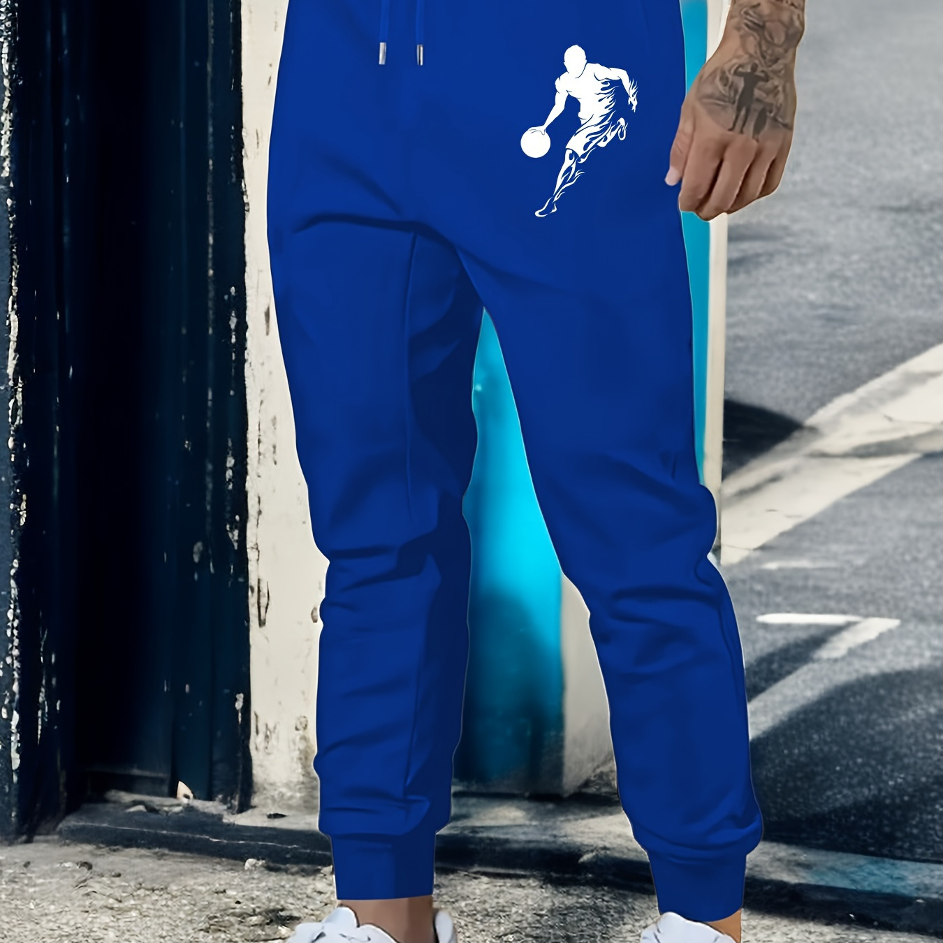 

Basketball Player Graphic Print, Men's Drawstring Sweatpants With Fleece, Casual Warm And Comfy Jogger Pants For Men