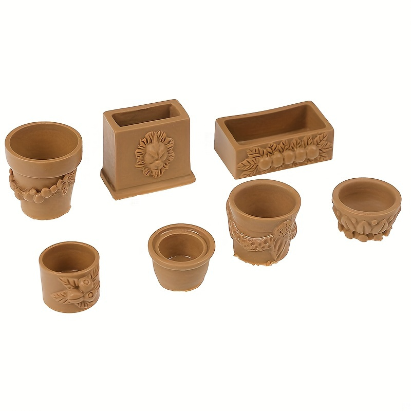 

7-piece Miniature Bonsai Flower Pot Set - Perfect For 1/12 Dollhouse Fairy Garden Decor!