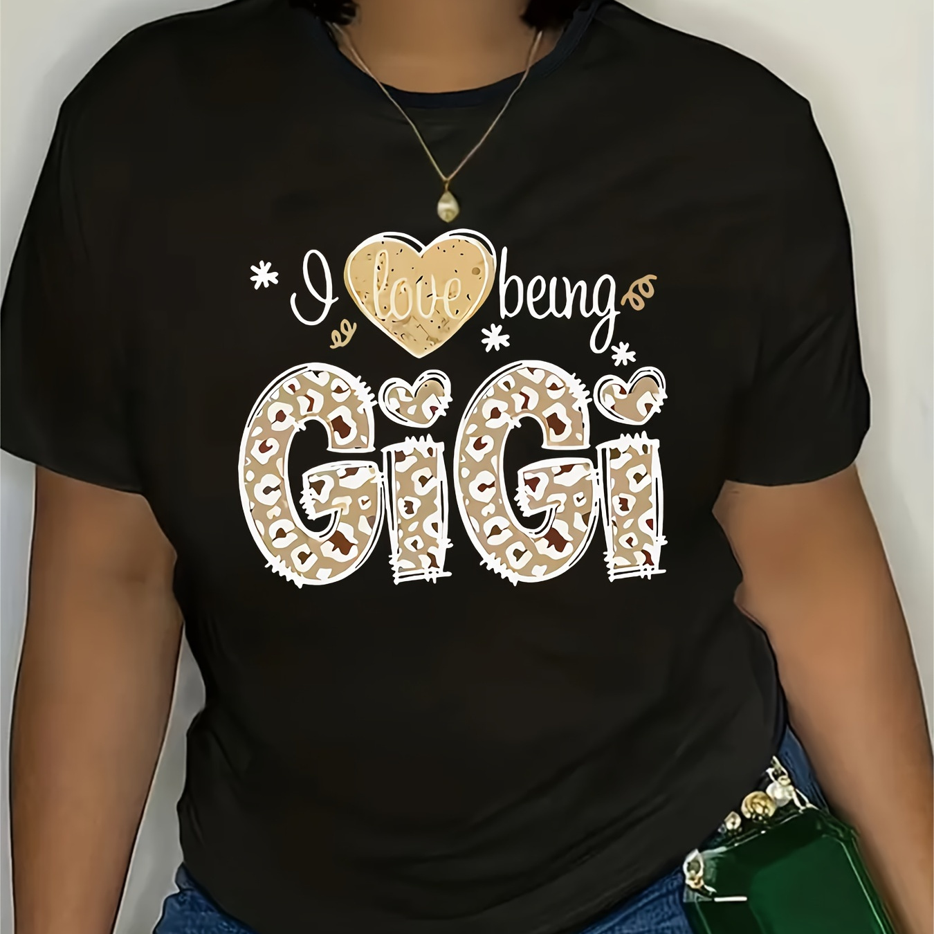 

Gigi Print Crew Neck T-shirt, Short Sleeve Casual Top For Summer & Spring, Women's Clothing