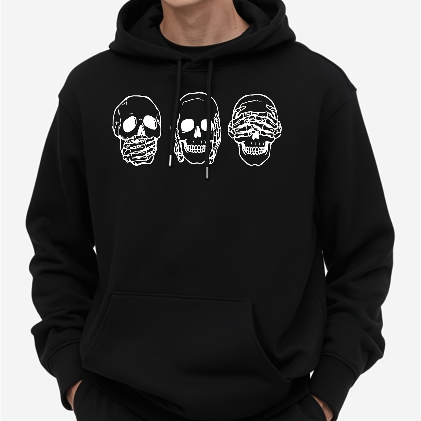 

Skull Sketch Pattern, Men's Trendy Comfy Hoodie, Casual Slightly Stretch Breathable Hooded Sweatshirt For Outdoor