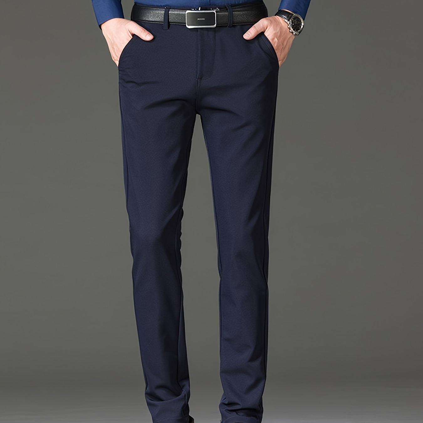 Classic Design Dress Pants Men's Formal Solid Color Slightly - Temu Germany