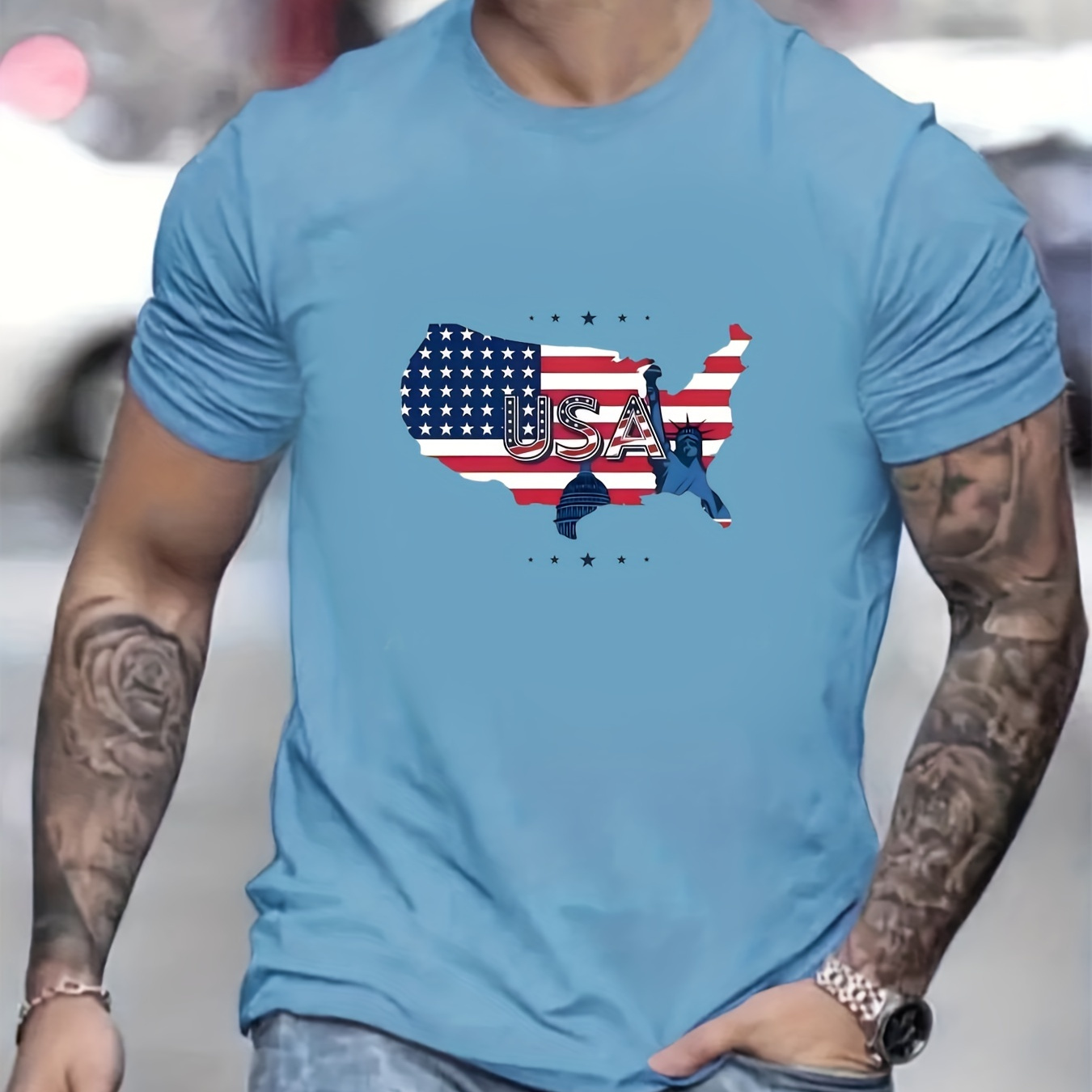 

usa" Pattern Print Men's Comfy T-shirt, Graphic Tee Men's Summer Outdoor Clothes, Men's Clothing, Tops For Men