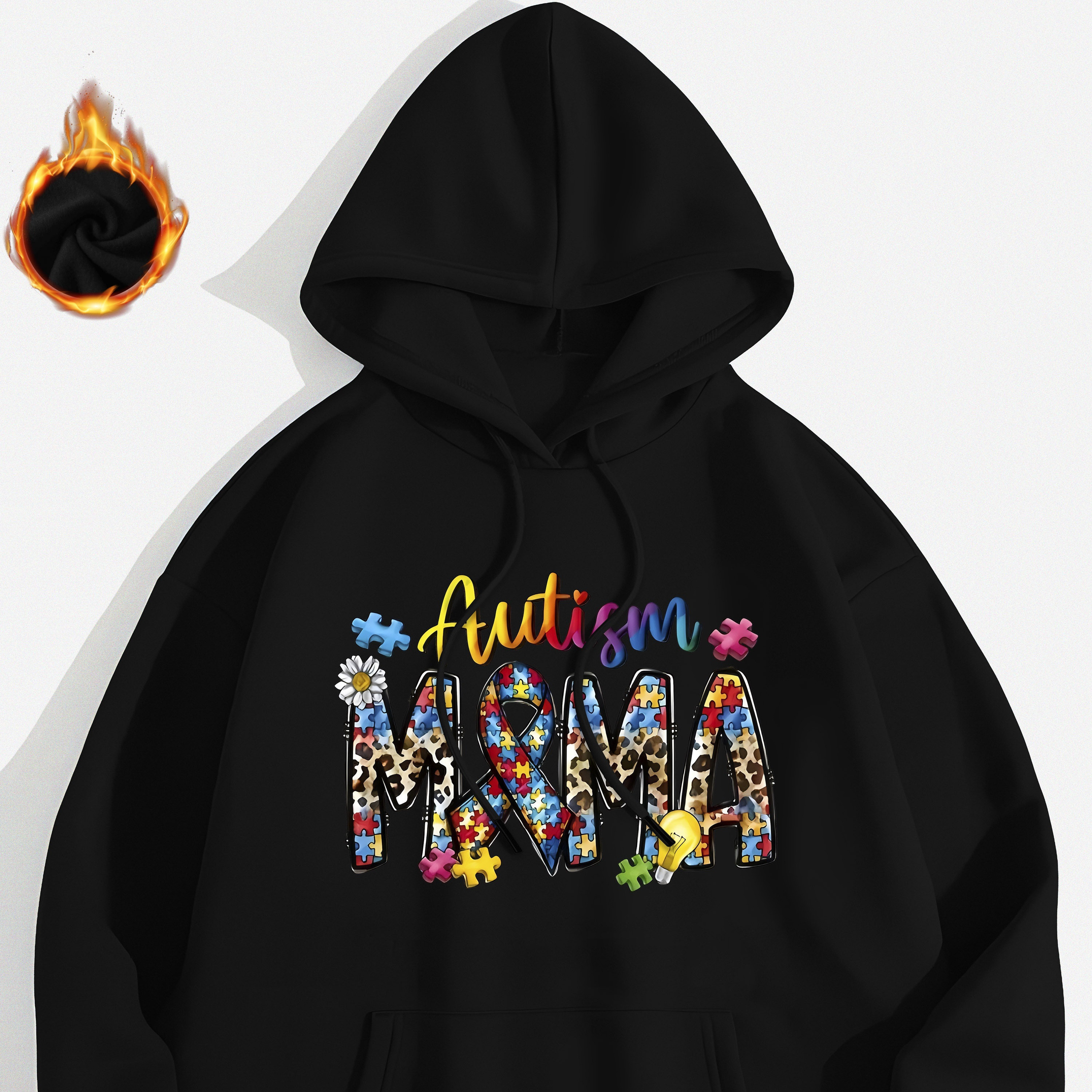 

Autism Awareness Puzzle Letter Print Hoodie For Women - 100% Polyester Hooded Sweatshirt With Kangaroo Pocket, Casual Long Sleeve Drawstring Pullover, Geometric Pattern, All Season Knit Fabric