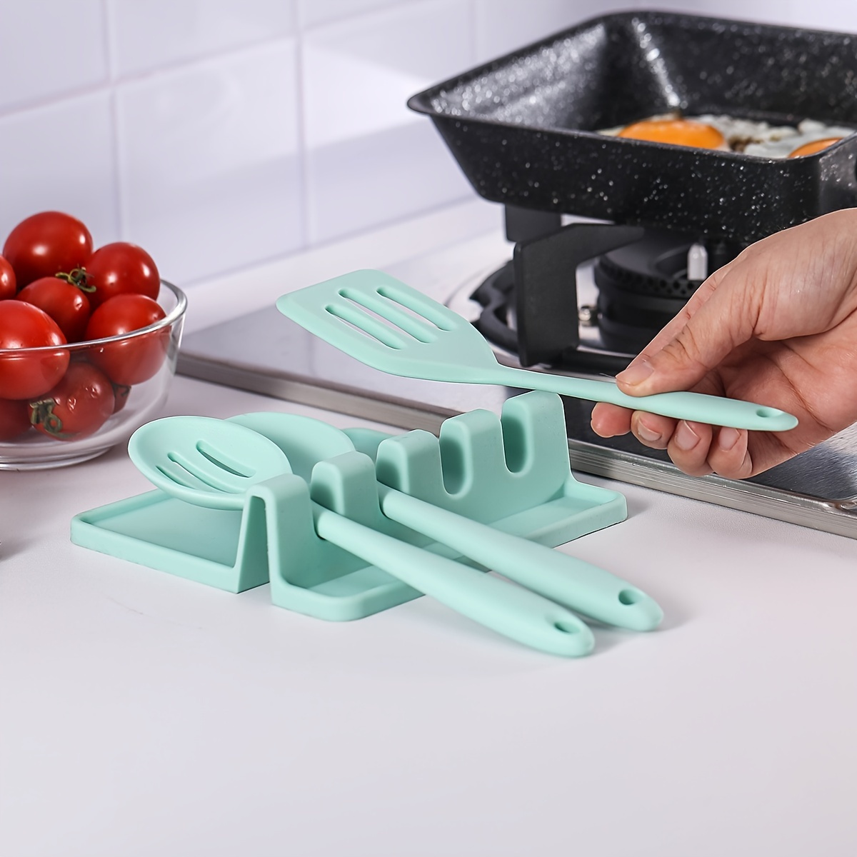 Repose-ustensiles en silicone avec égouttoir pour plusieurs ustensiles  repose-cuillère résistant à la chaleur et porte-cuillère pour dessus de  cuisinière porte-ustensiles de cuisine