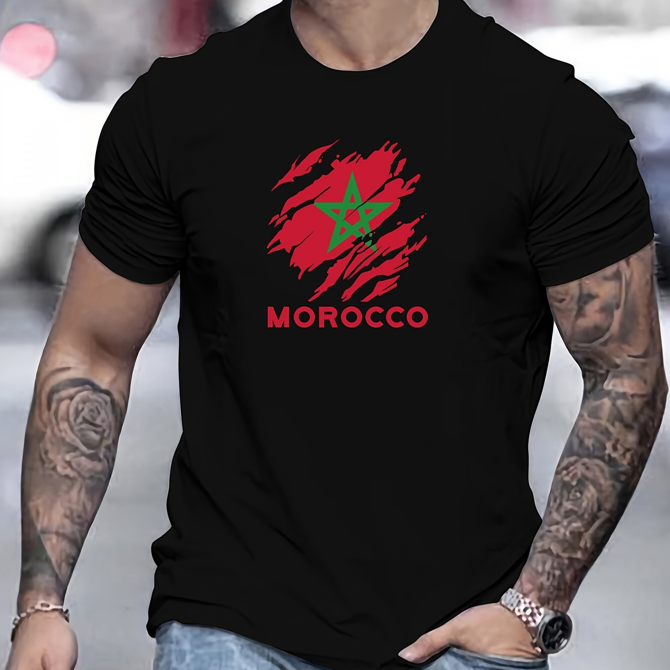 

Morocco Print Men's Fashion Comfy Breathable T-shirt, New Casual Round Neck Short Sleeve Tee For Spring Summer Holiday Leisure Vacation Men's Clothing As Gift