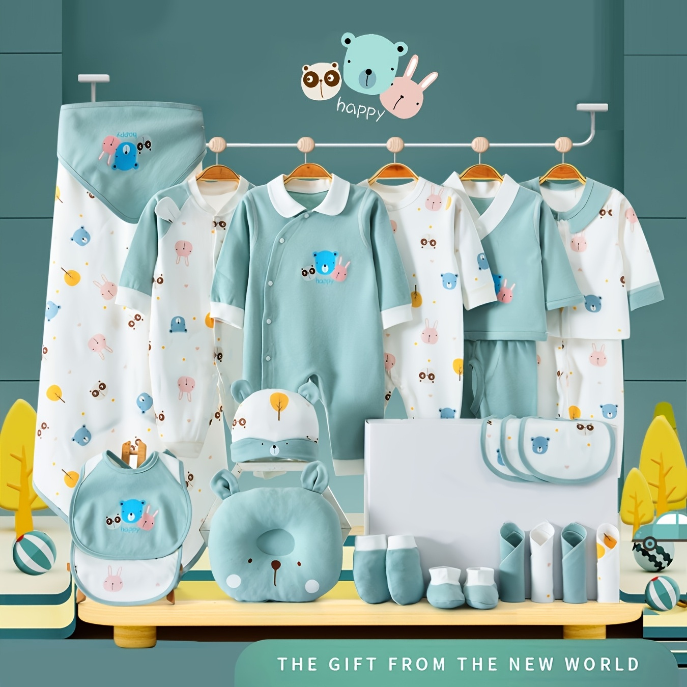 

Baby Boy Clothes + Newborn Daily Necessities Complete Set, 5 Sets Of Clothes + Hat + Bib + Pillow + Hand And Foot Covers + Bibs, Baby Autumn Long Sleeve Suit