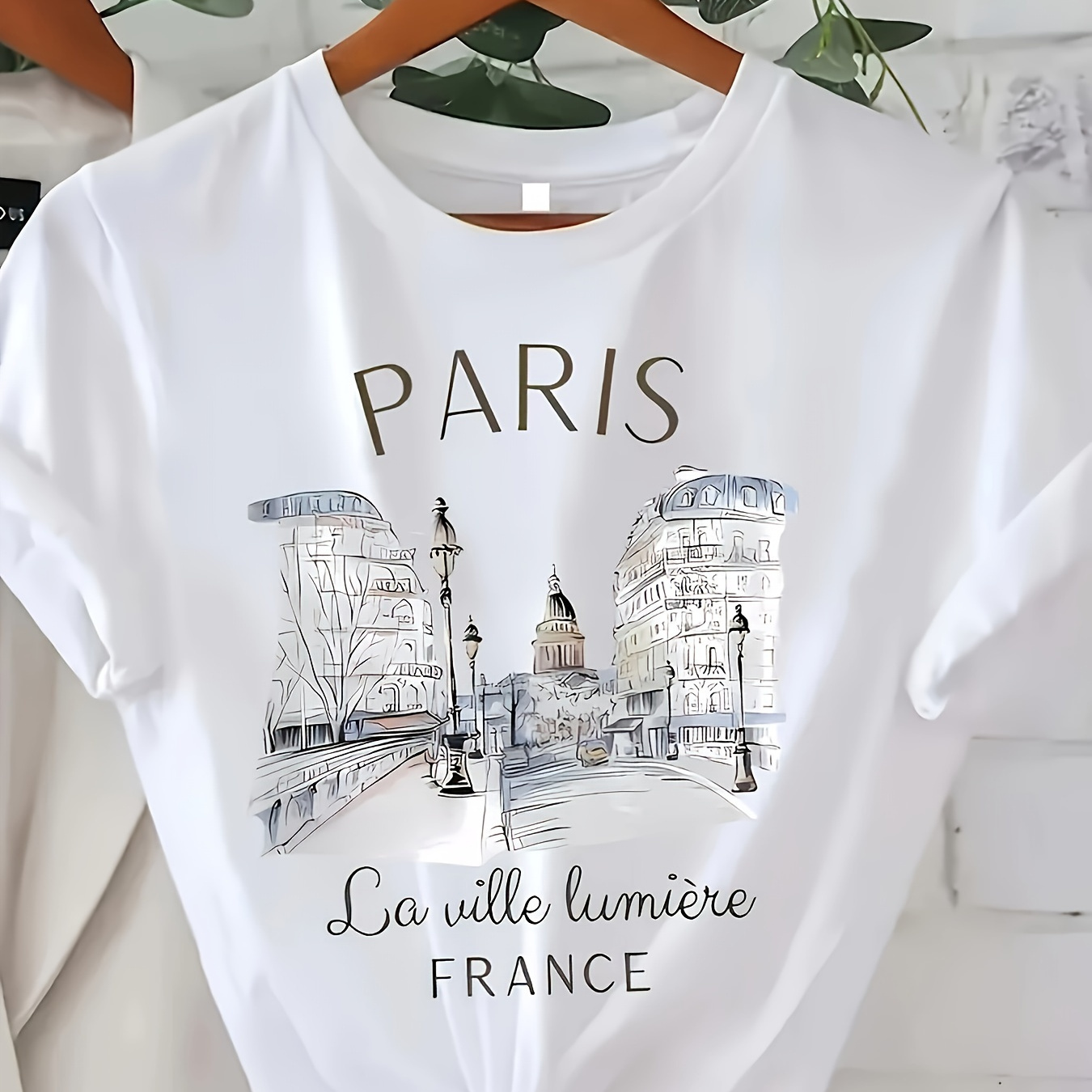 

[casual ] Women's Graphic T-shirt - Casual Polyester , Short Sleeve, Round Neck - Machine Washable, Non-transparent With Letter Print - All , Casual Wear|paris Theme Apparel|stretchy Fabric