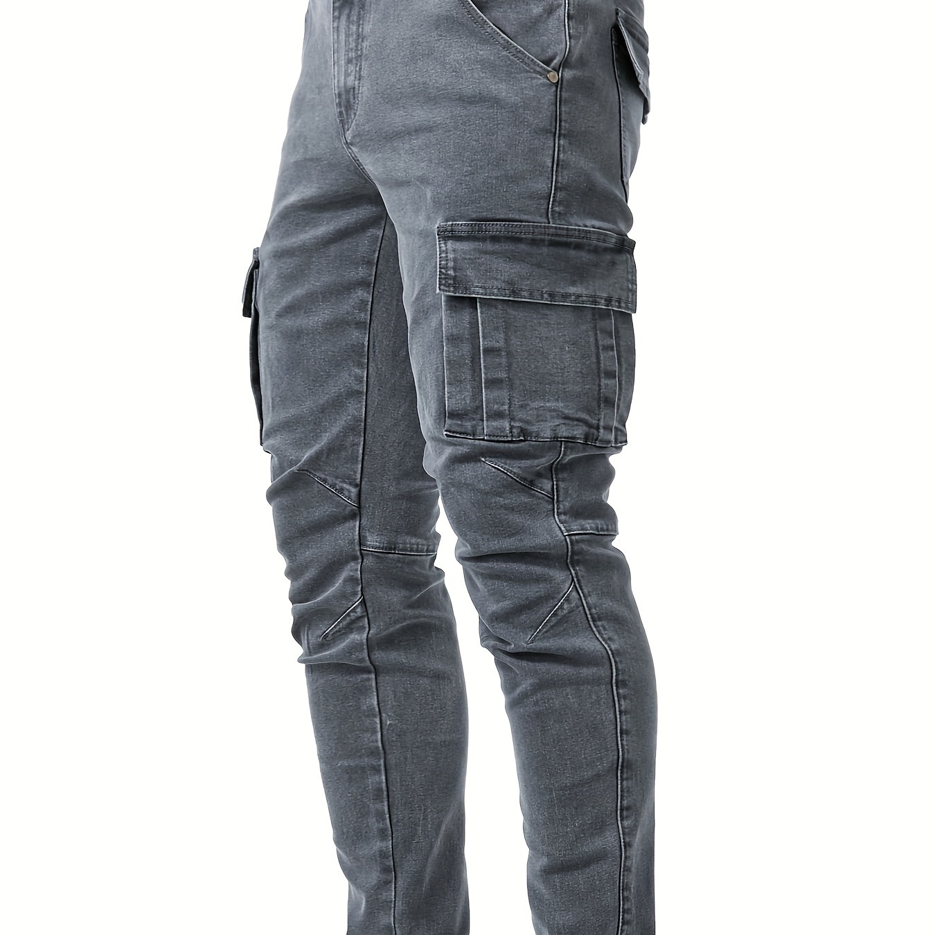 

Men's Casual Multi Pocket Jeans, Chic Street Style High Stretch Cargo Denim Pants