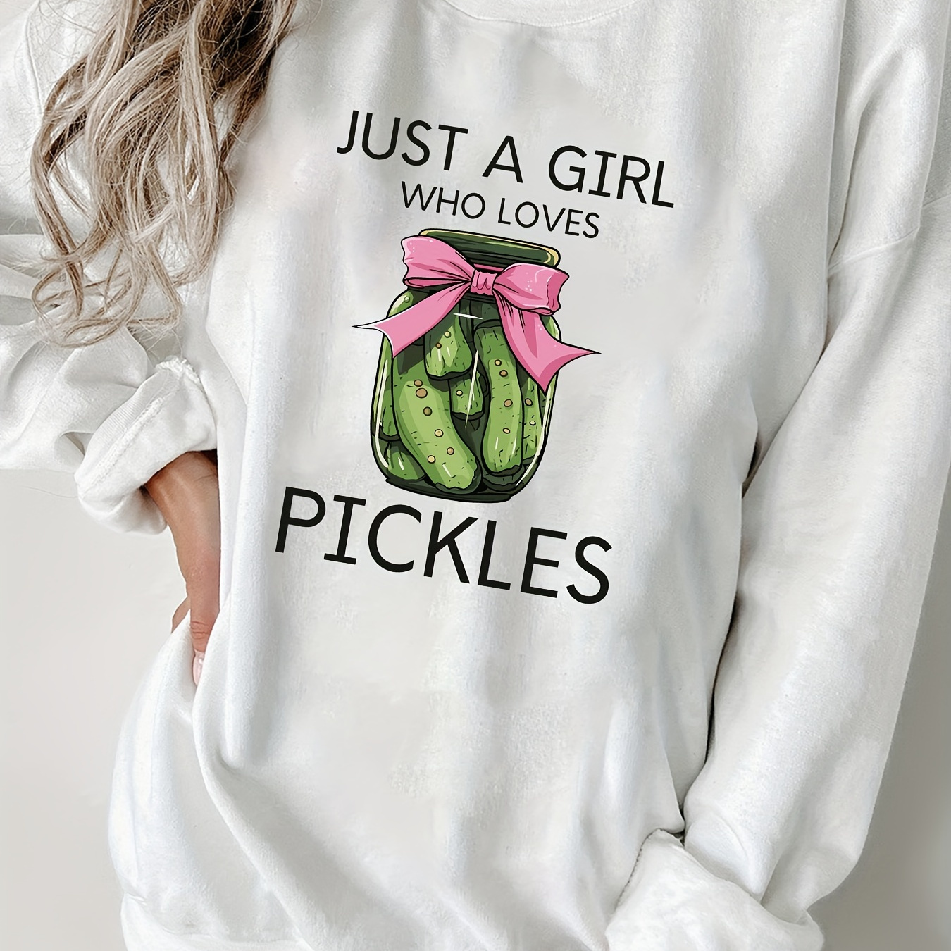 

1pc Crew Neck Sweatshirt - Casual Polyester Knit Fabric, 100% Polyester, Alphabet Pattern, Fall/ Top For Pickle Enthusiasts