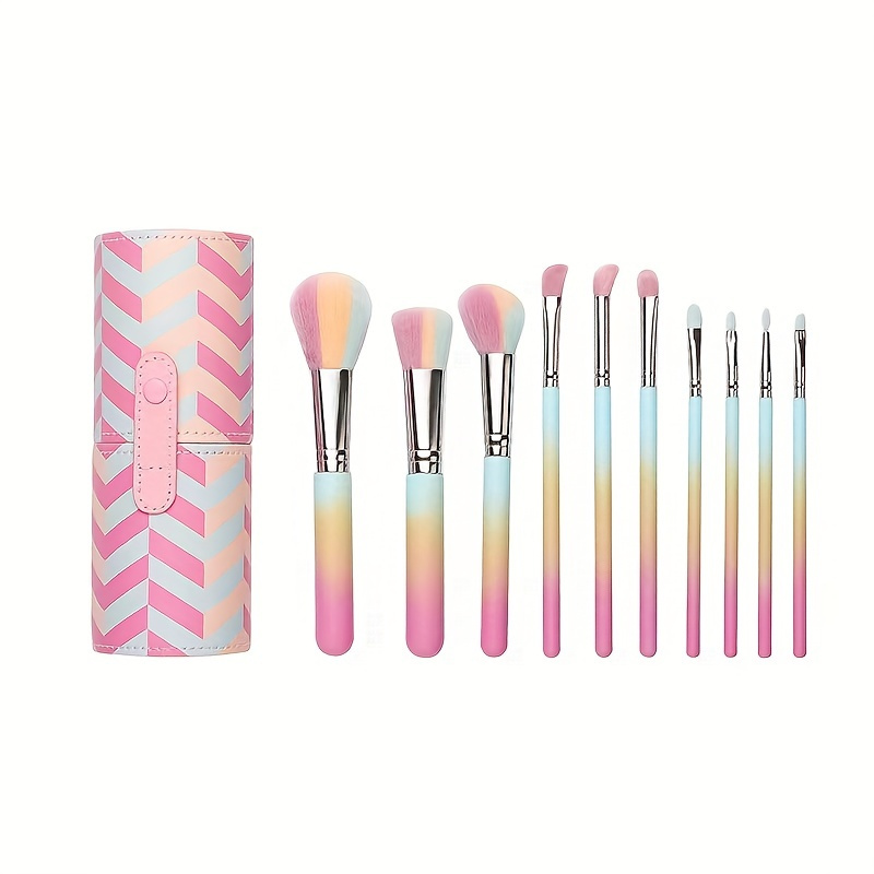 

10pcs Colorful Makeup Brushes Set High-quality Beauty Tools For Cosmetic Powder Foundation Eye Shadow Brush Tricolor Makeup Brush Beauty Tool With Storage Bucket