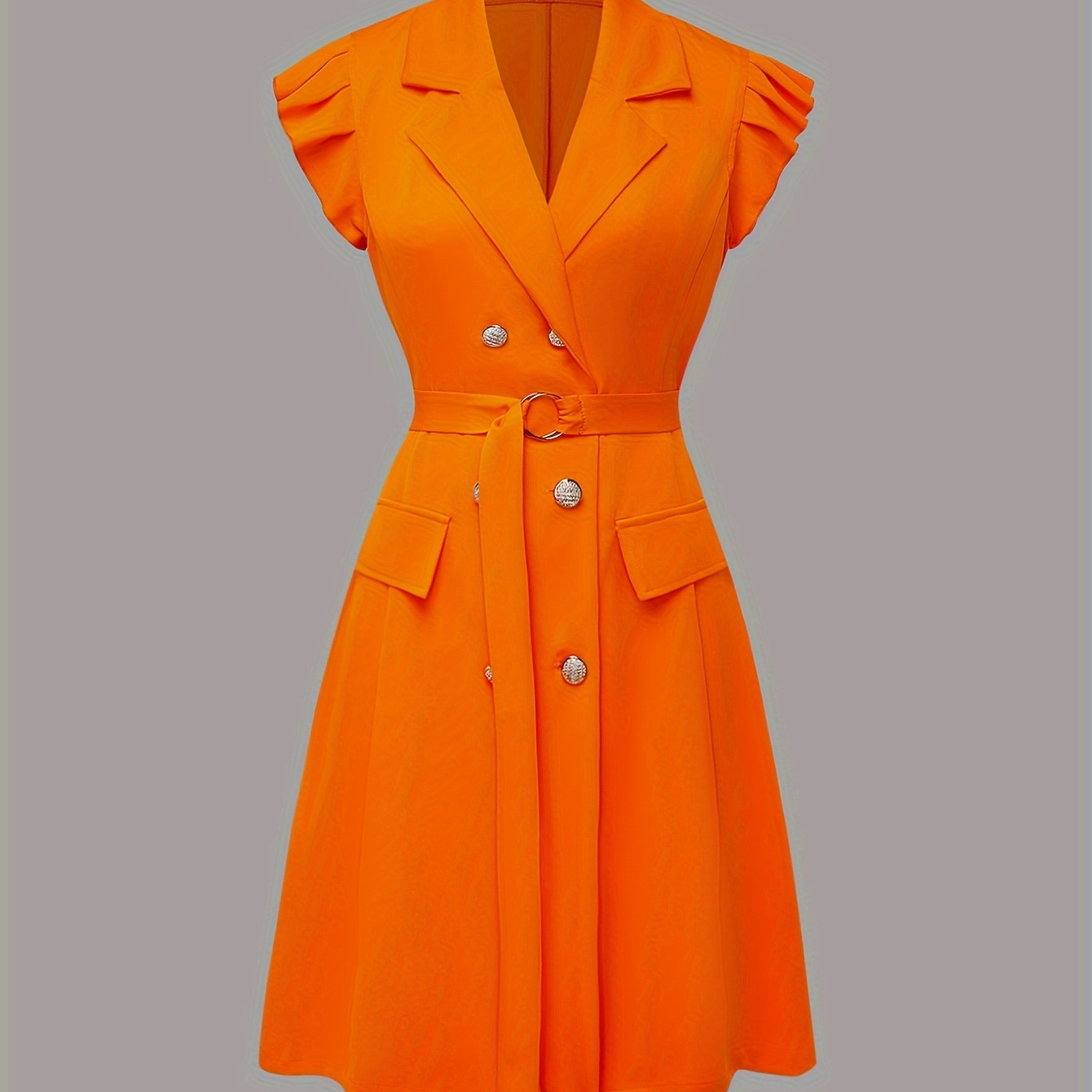 

Button Front A-line Dress, Elegant Flutter Sleeve Dress For Spring & Summer, Women's Clothing