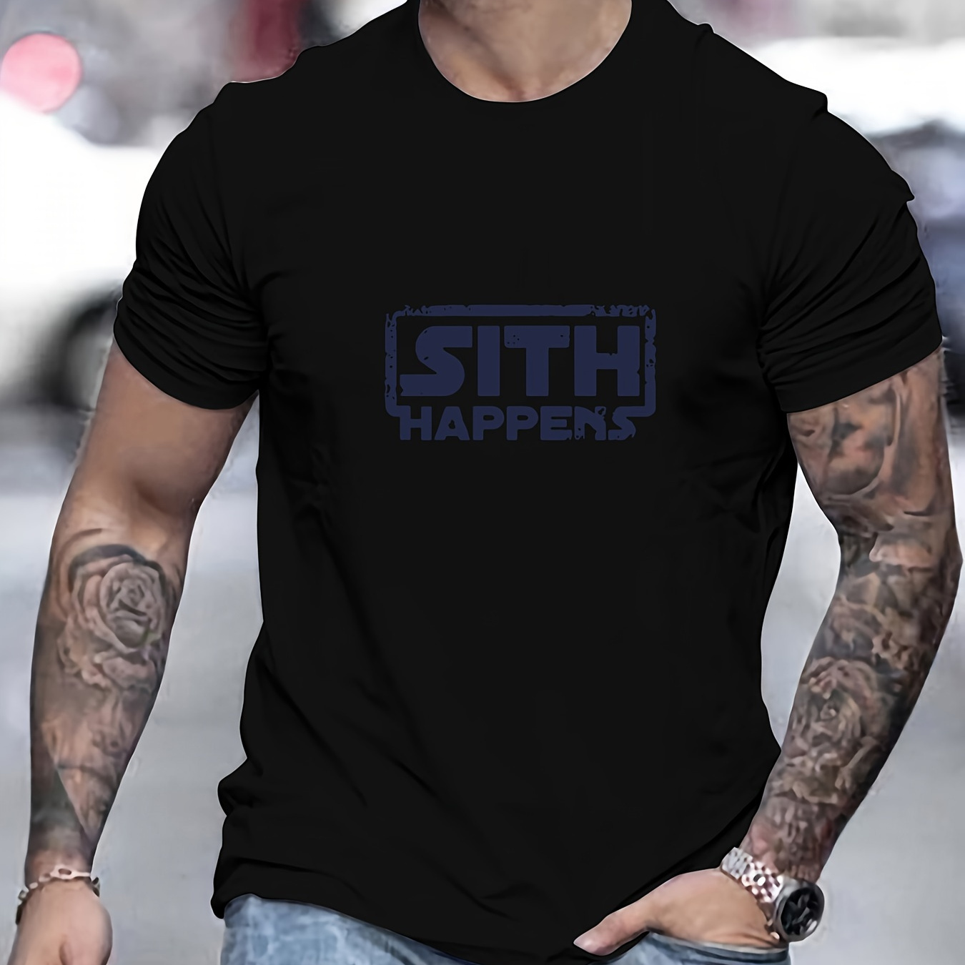 

Men's Sith Happens Print Short Sleeve T-shirt, Perfect For Casual Summer Wear