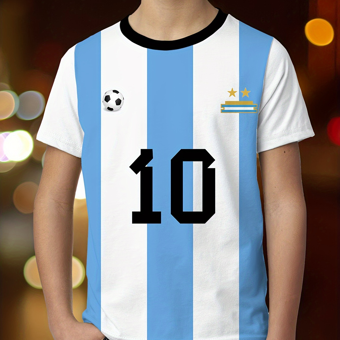 

#10 And Soccer Striped Print Tee Tops, Boys Round Neck Casual Short Sleeve Comfortable Soft Premium T-shirt