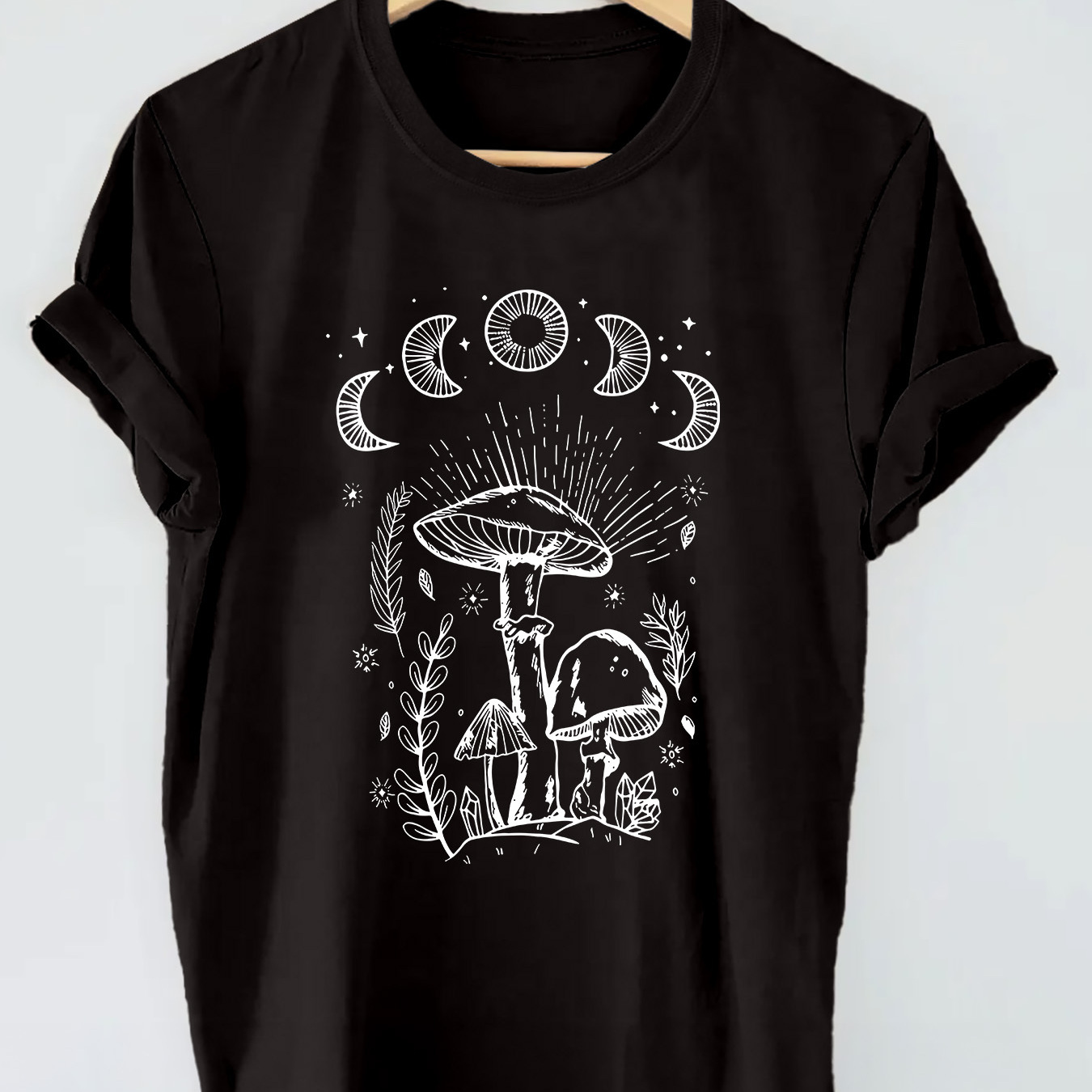 

Mushroom Print T-shirt, Short Sleeve Crew Neck Casual Top For Summer & Spring, Women's Clothing