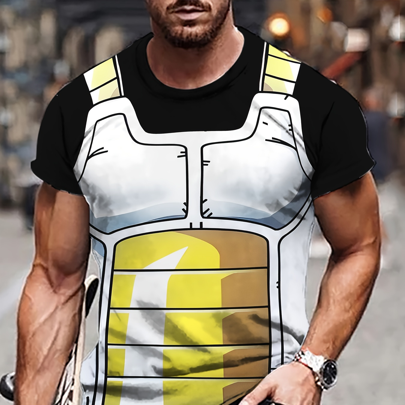 

Men's Armor Print T-shirt, Casual Short Sleeve Crew Neck Tee, Men's Clothing For Outdoor
