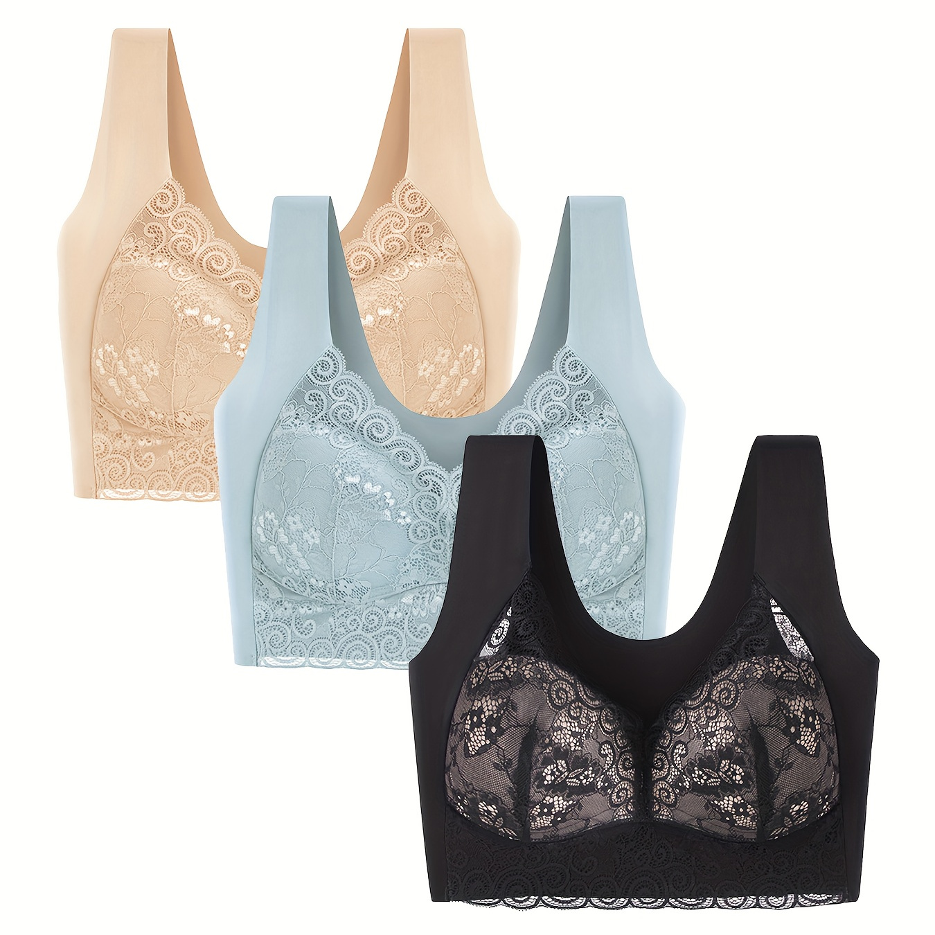 Lace Decor Wirefree Sports Bra Comfortable Breathable V neck