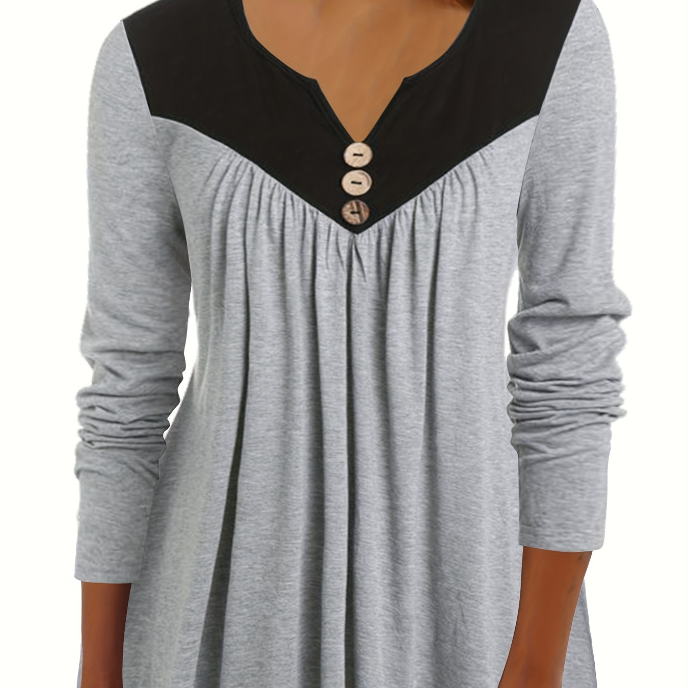 

[customer ] Button Decor Tunics, Casual Long Sleeve Top For Spring & Fall, Women's Clothing