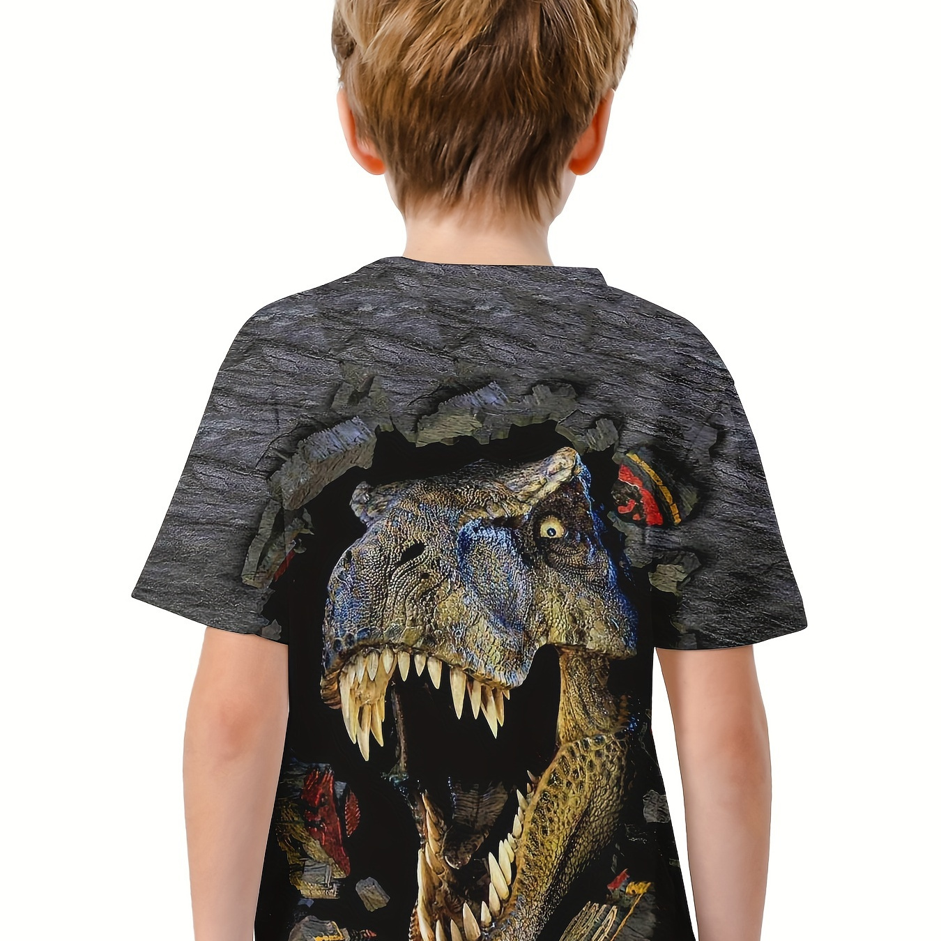 

Cool 3d Dinosaur Graphic T-shirt For Boys - Breathable And Stretchy Casual Tee For Summer Outdoor Fun