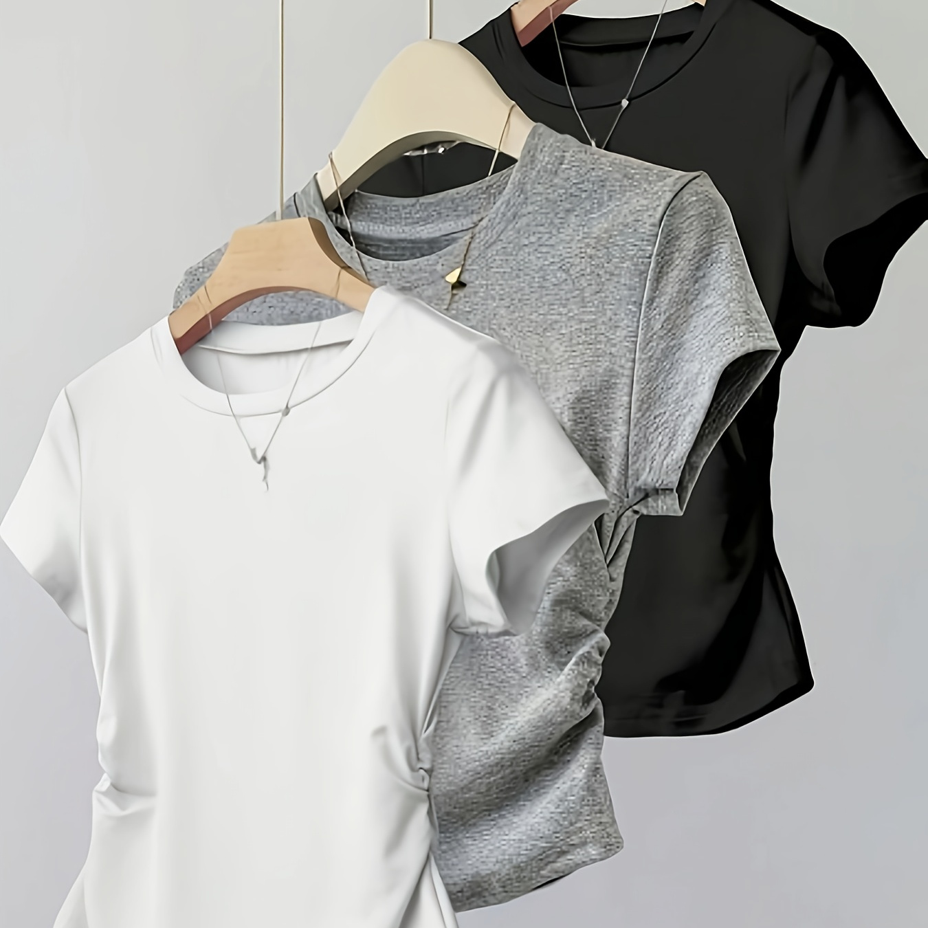 3pcs Girls' Short Sleeve Bow Print Fashionable Versatile T-Shirt Set of 3pcs