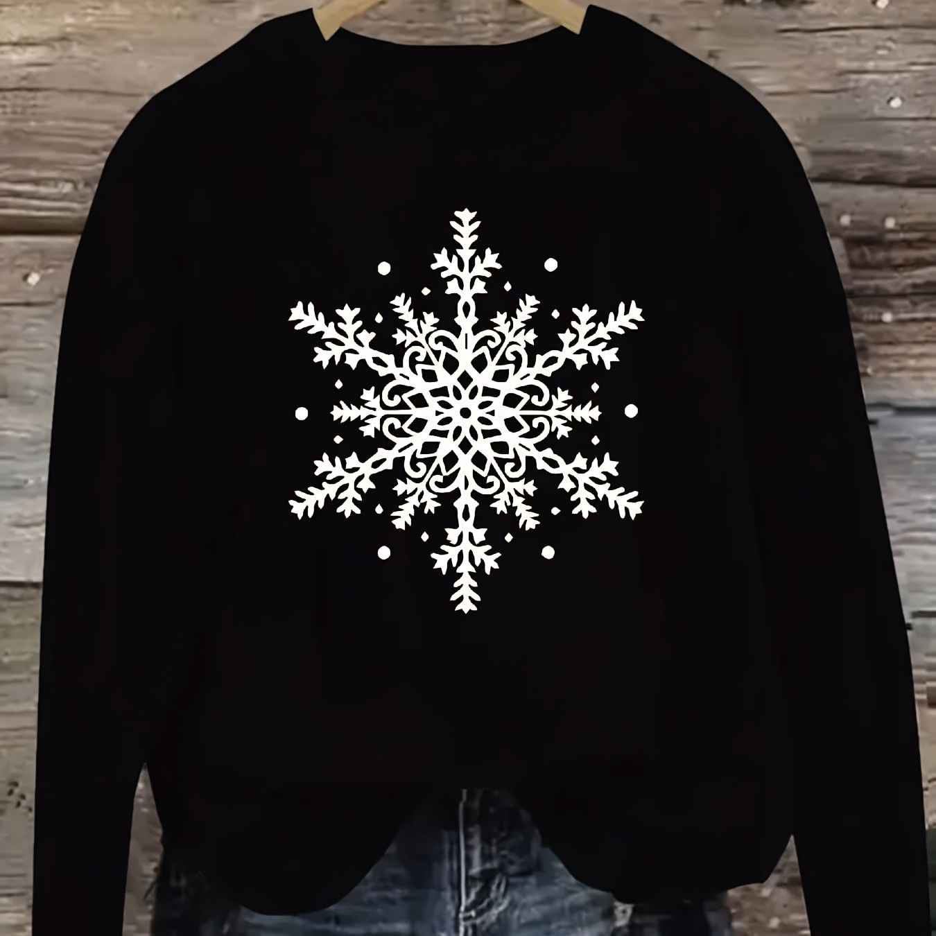 

Cozy Plus Size Christmas Print Sweatshirt For Women - Casual Crew Neck, Long Sleeve Pullover, Machine Washable