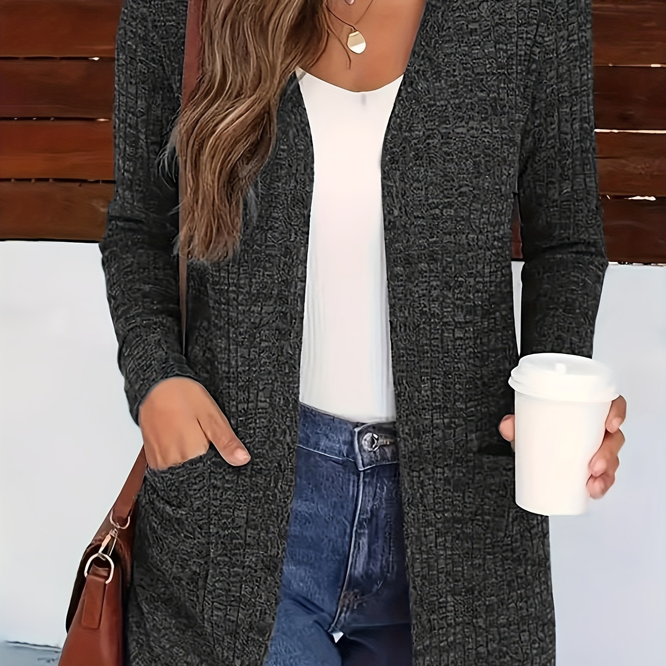 

[top-] Long Cardigan For Women - V-, , Washable, For & Fall