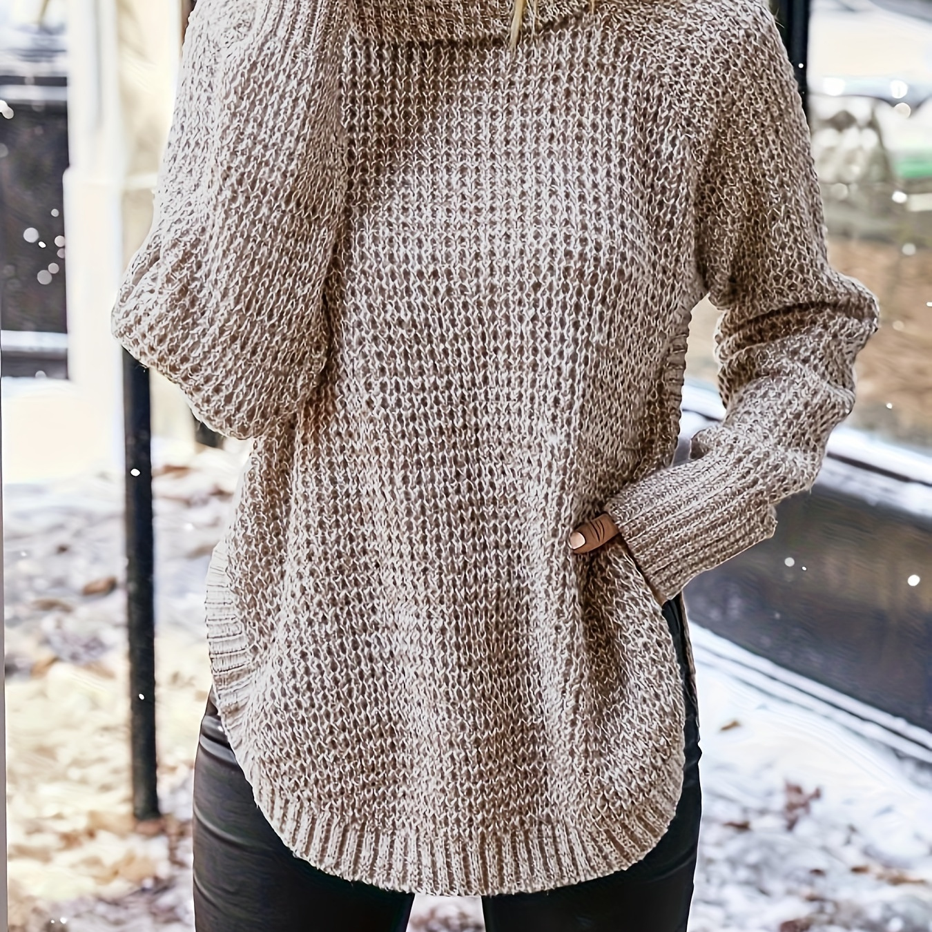 

Pull à col roulé uni, pull décontracté en tricot à manches longues pour l'automne et l'hiver, vêtements pour femmes