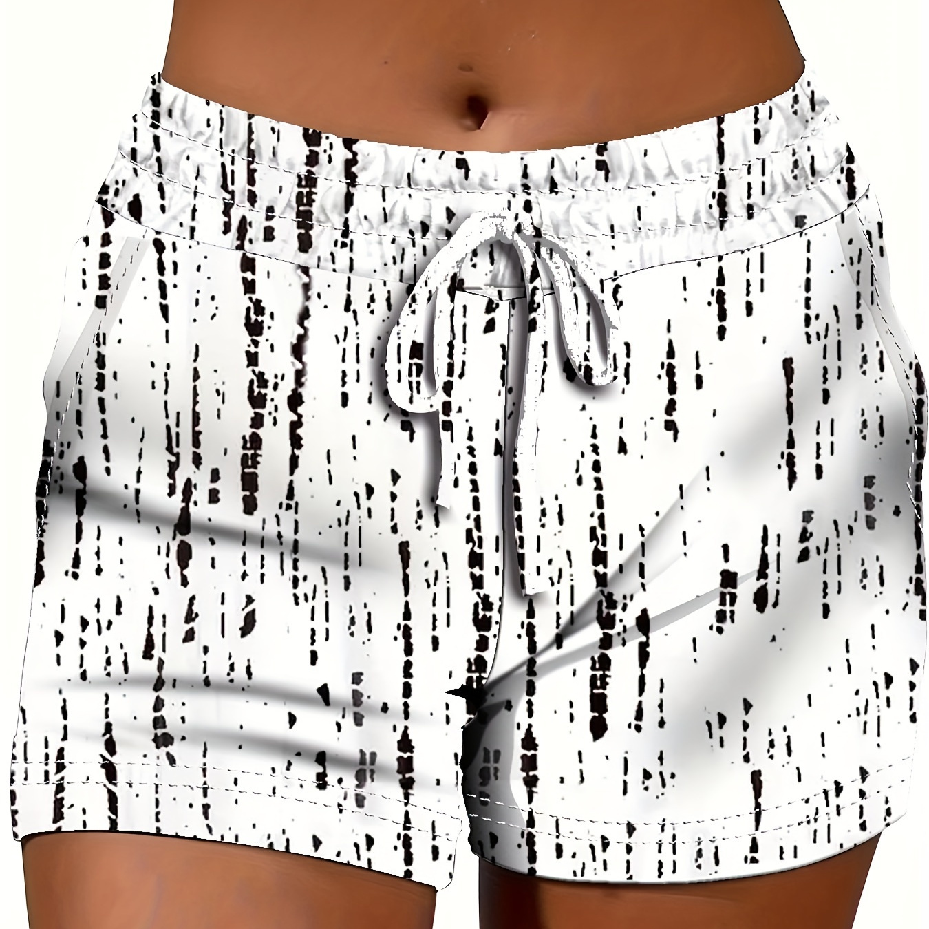 

1pc Women's Casual Printed Shorts, High Elasticity Polyester Knit With Drawstring, Regular Fit Summer Beachwear